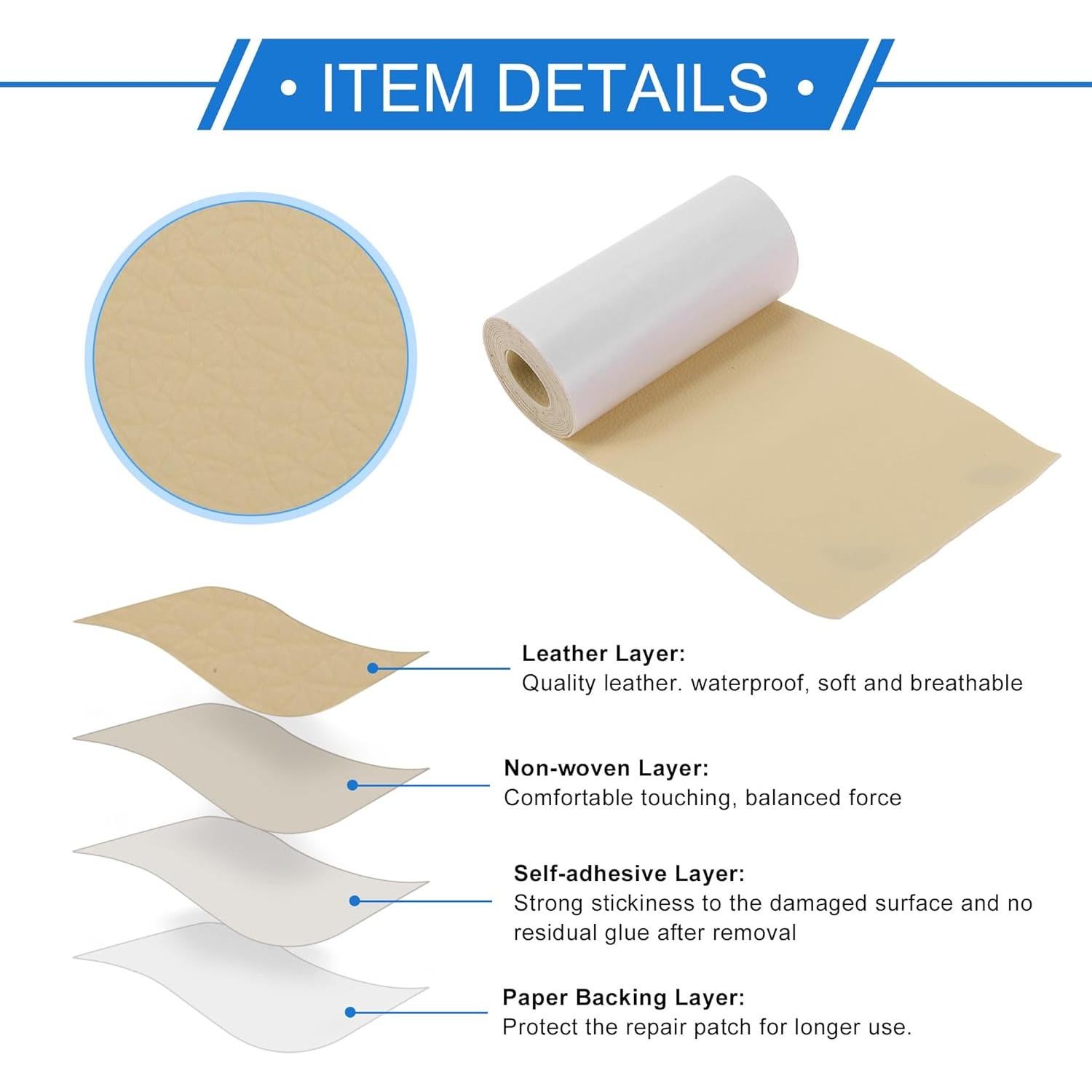 Parche de Reparación de Cuero Autoadhesivo VekAuto 10x160cm Beige