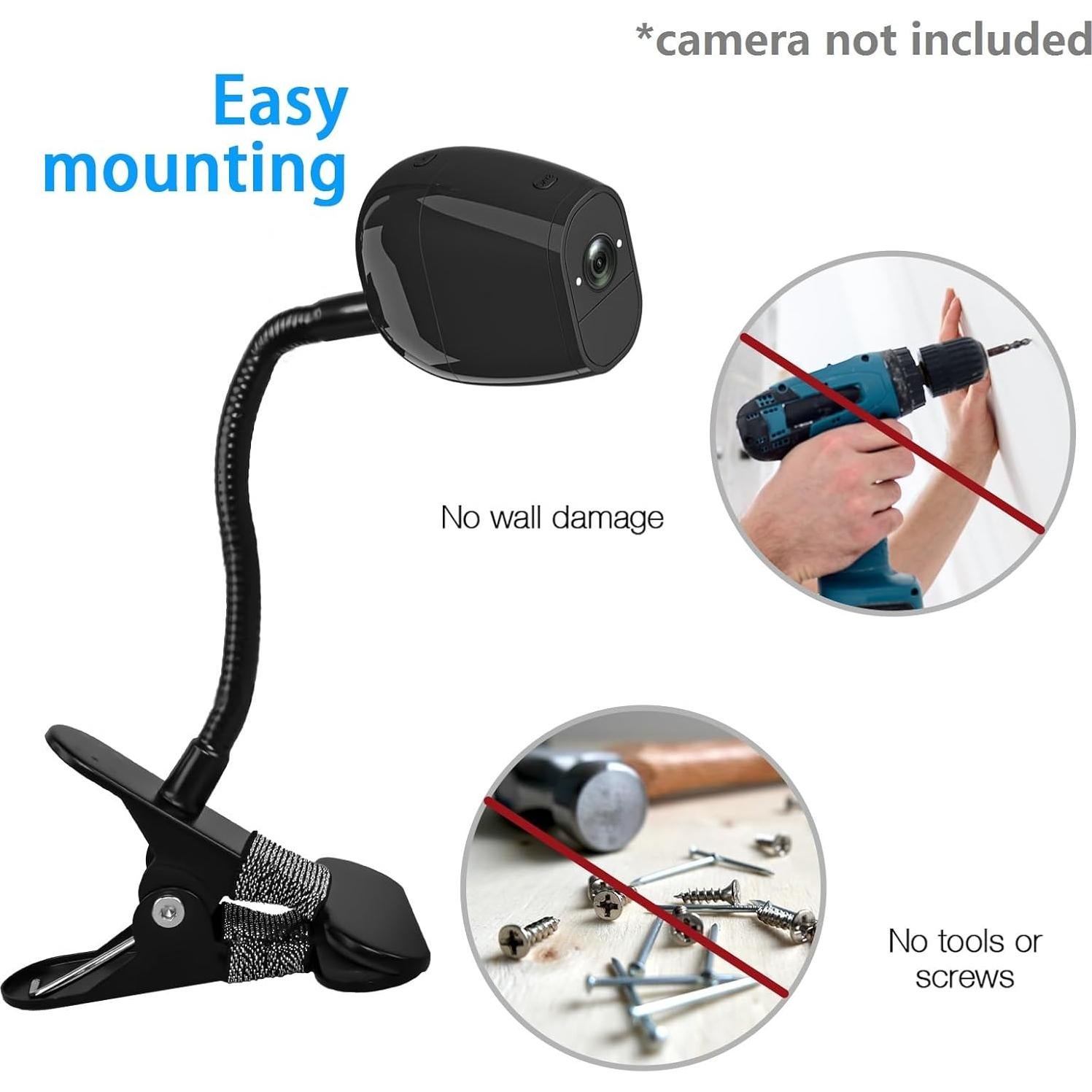 Clamp Mount for eufyCam 2C and Arlo Cameras No Drill Mount (Black, 1 Pack)