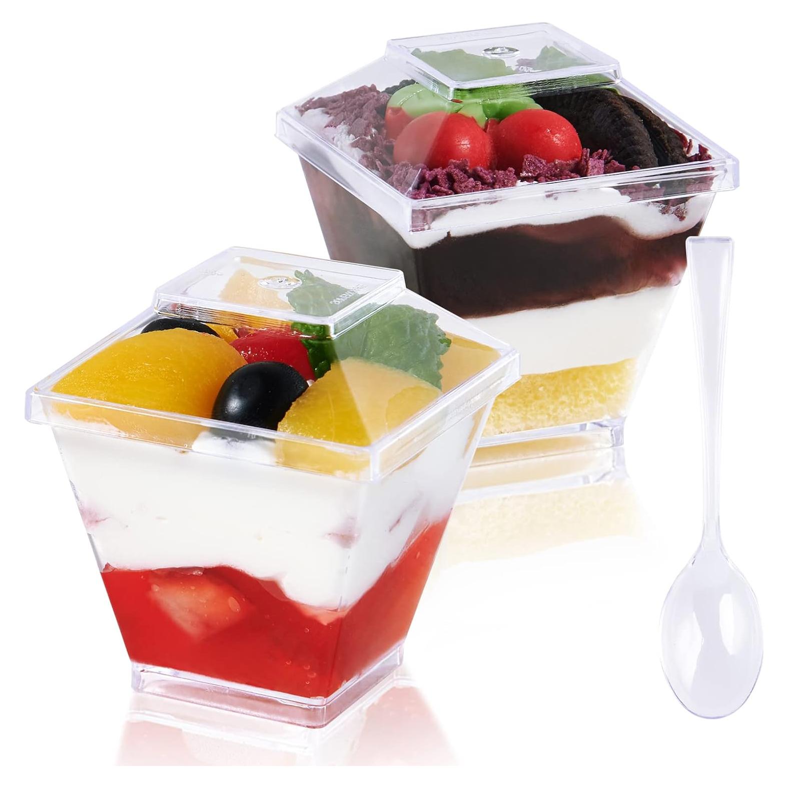 JOLLY CHEF 100 Copas de Postre Mini 60 ml Cuadradas con Tapas