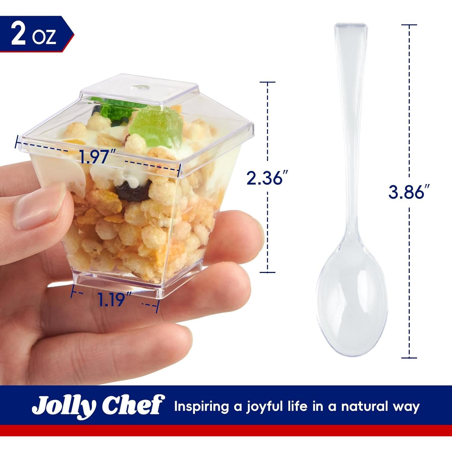 JOLLY CHEF 100 Copas de Postre Mini 60 ml Cuadradas con Tapas
