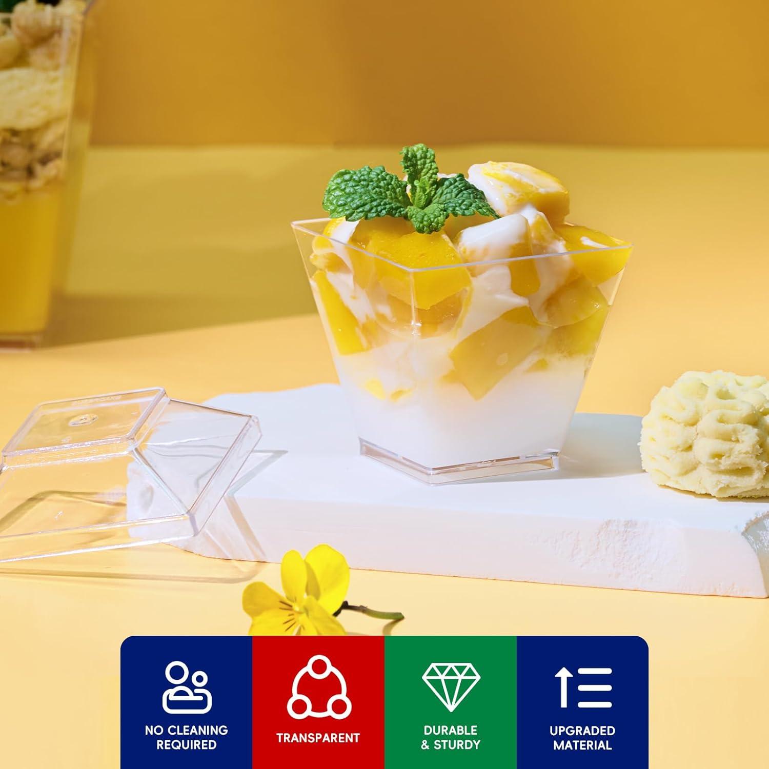 JOLLY CHEF 100 Copas de Postre Mini 60 ml Cuadradas con Tapas