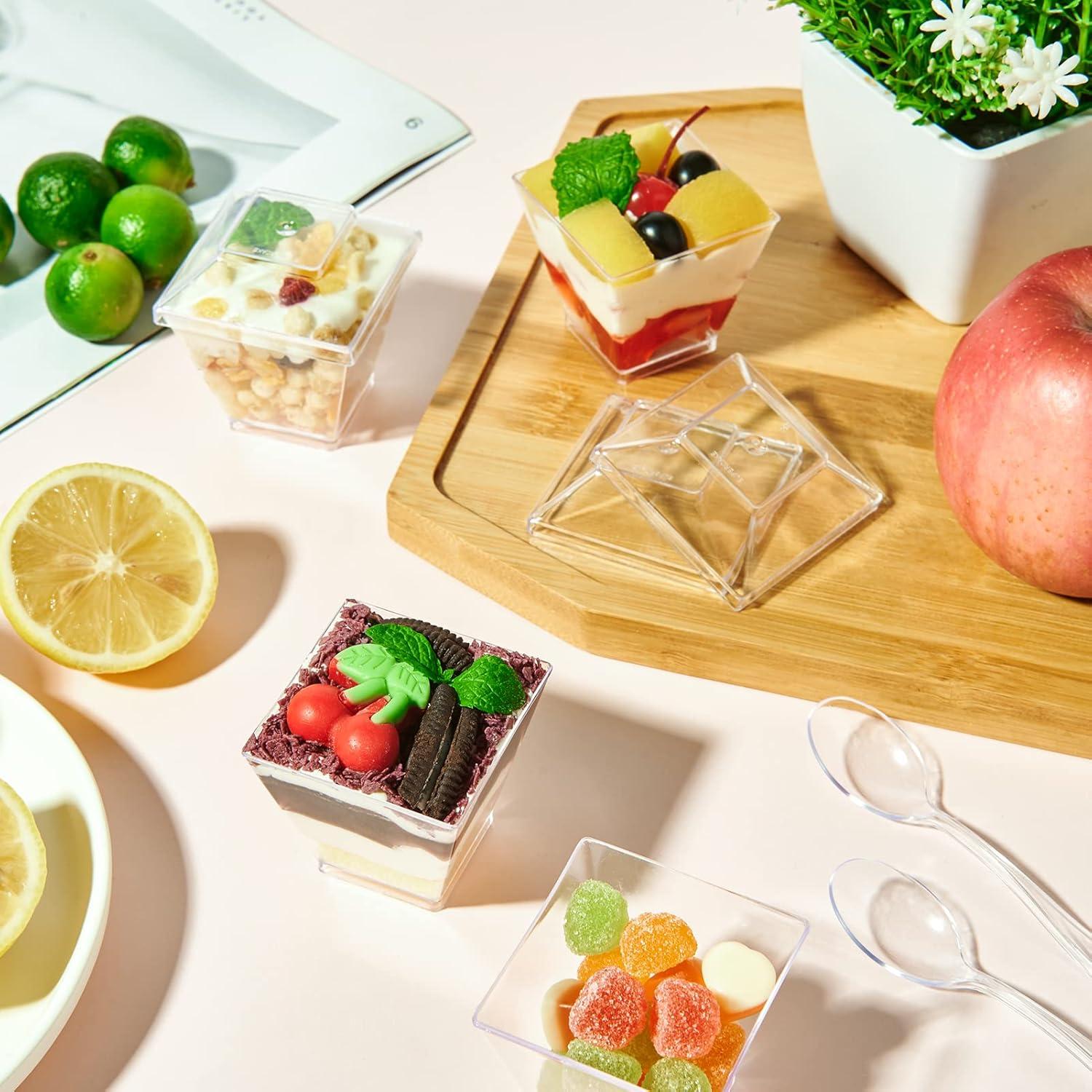 JOLLY CHEF 100 Copas de Postre Mini 60 ml Cuadradas con Tapas