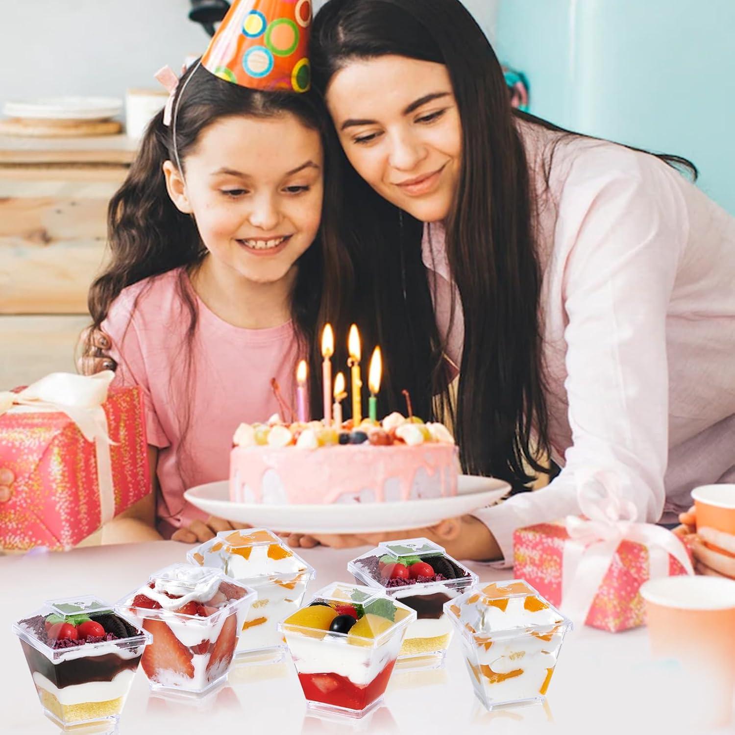 JOLLY CHEF 100 Copas de Postre Mini 60 ml Cuadradas con Tapas