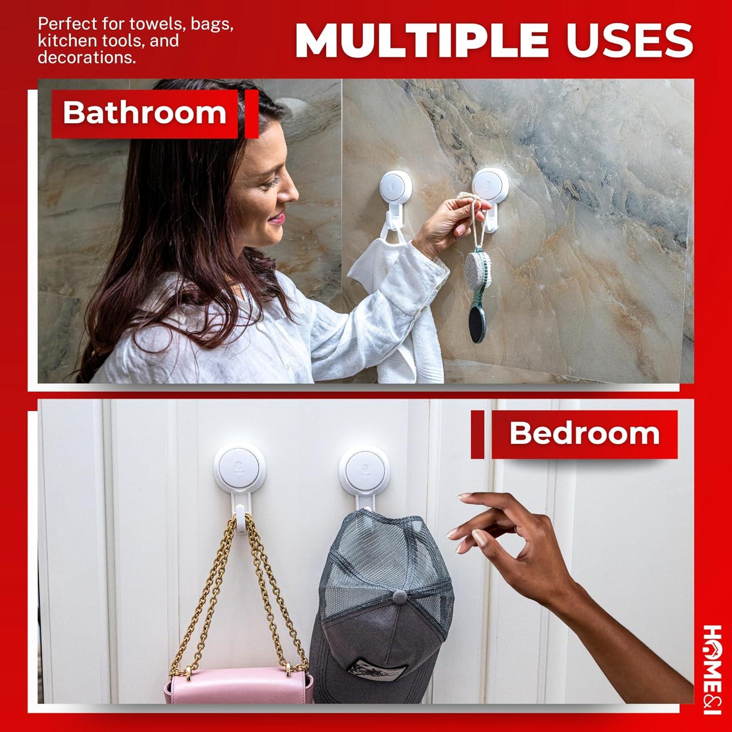 Ganchos de Ventosa HOME&I - Reutilizables y Ajustables - 2 Piezas