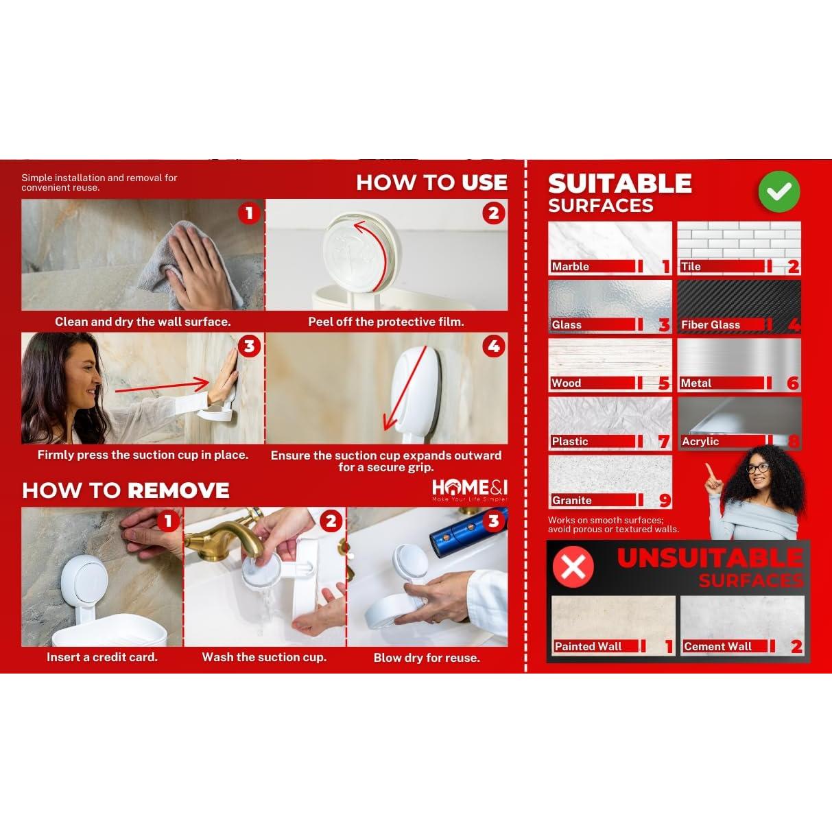 Ganchos de Ventosa HOME&I - Reutilizables y Ajustables - 2 Piezas