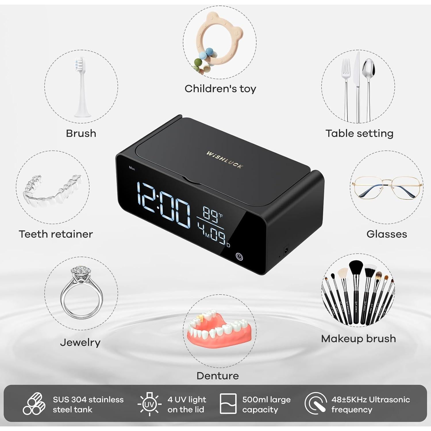 Limpiadora de Joyas Ultrasónica Wishluck 500ml - Reloj Despertador