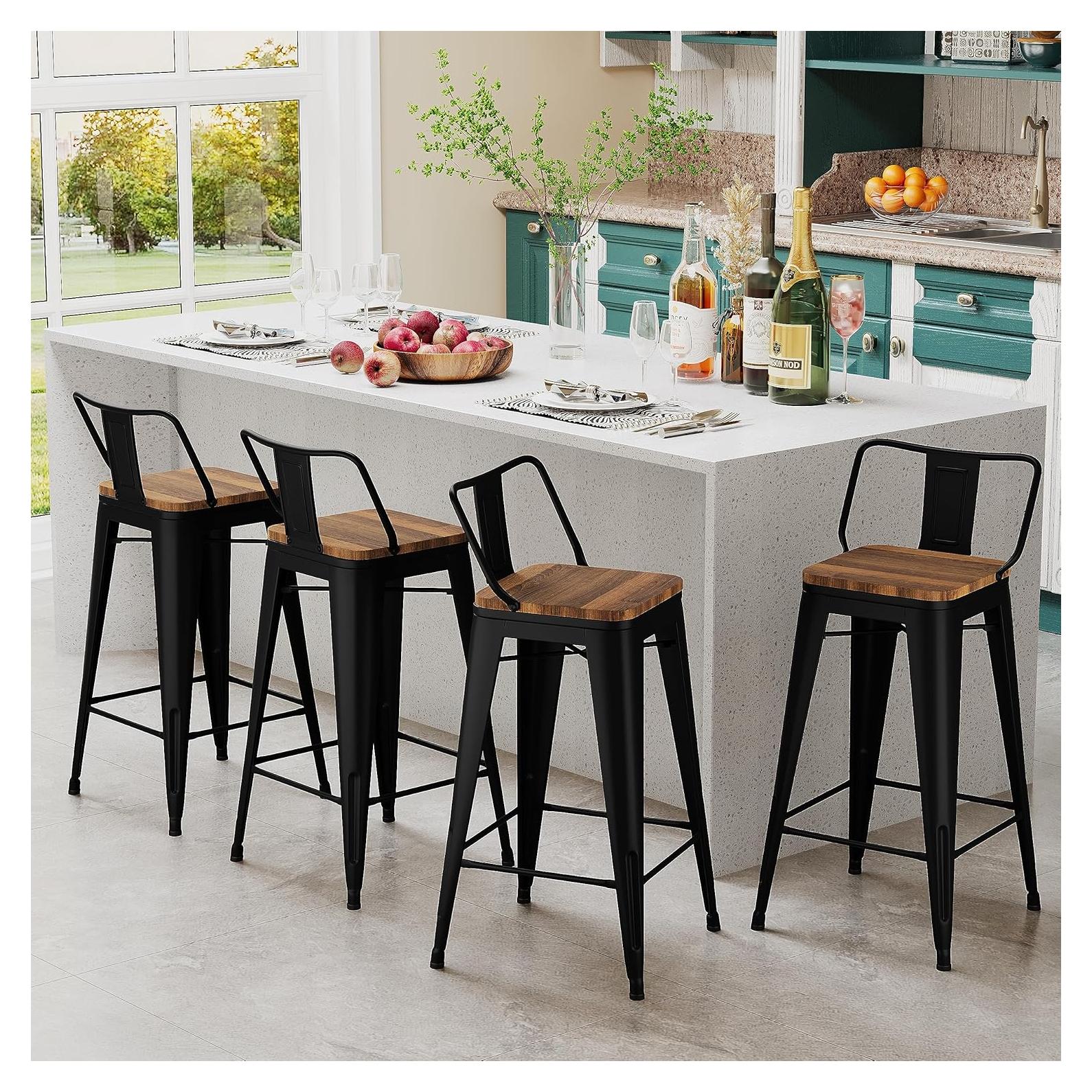 Conjunto de 4 Taburetes de Bar de Metal Andeworld 61cm Negro