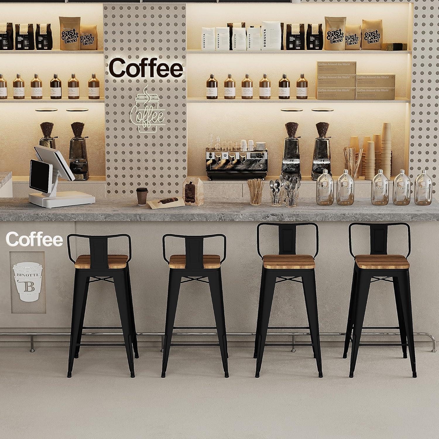 Conjunto de 4 Taburetes de Bar de Metal Andeworld 61cm Negro