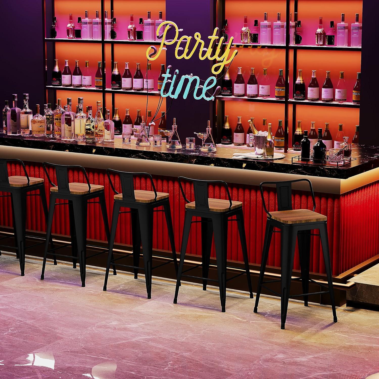 Conjunto de 4 Taburetes de Bar de Metal Andeworld 61cm Negro