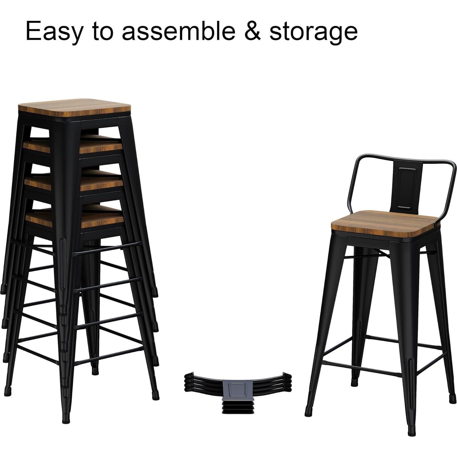 Conjunto de 4 Taburetes de Bar de Metal Andeworld 61cm Negro