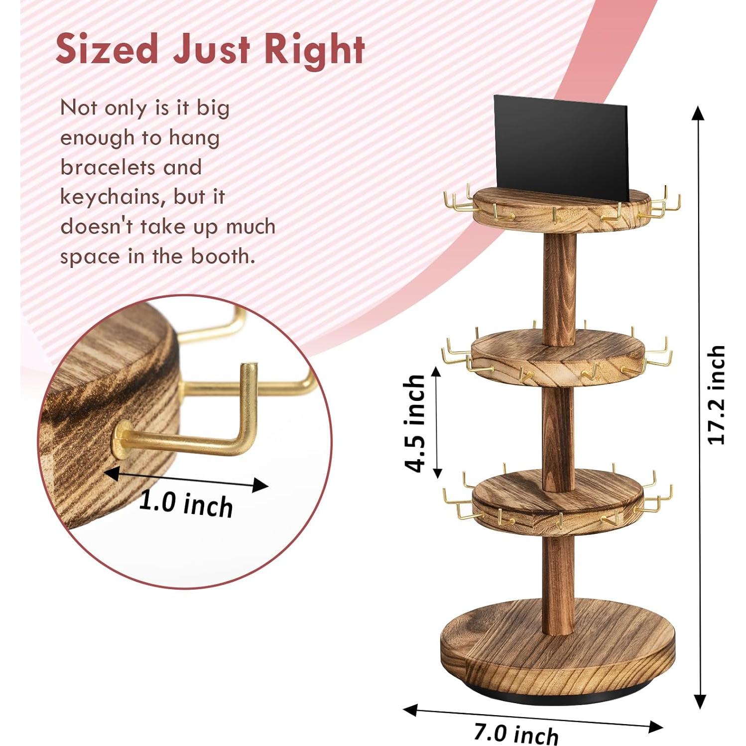 Soporte Giratorio para Pulseras Pinzoveco de Madera 3 Niveles