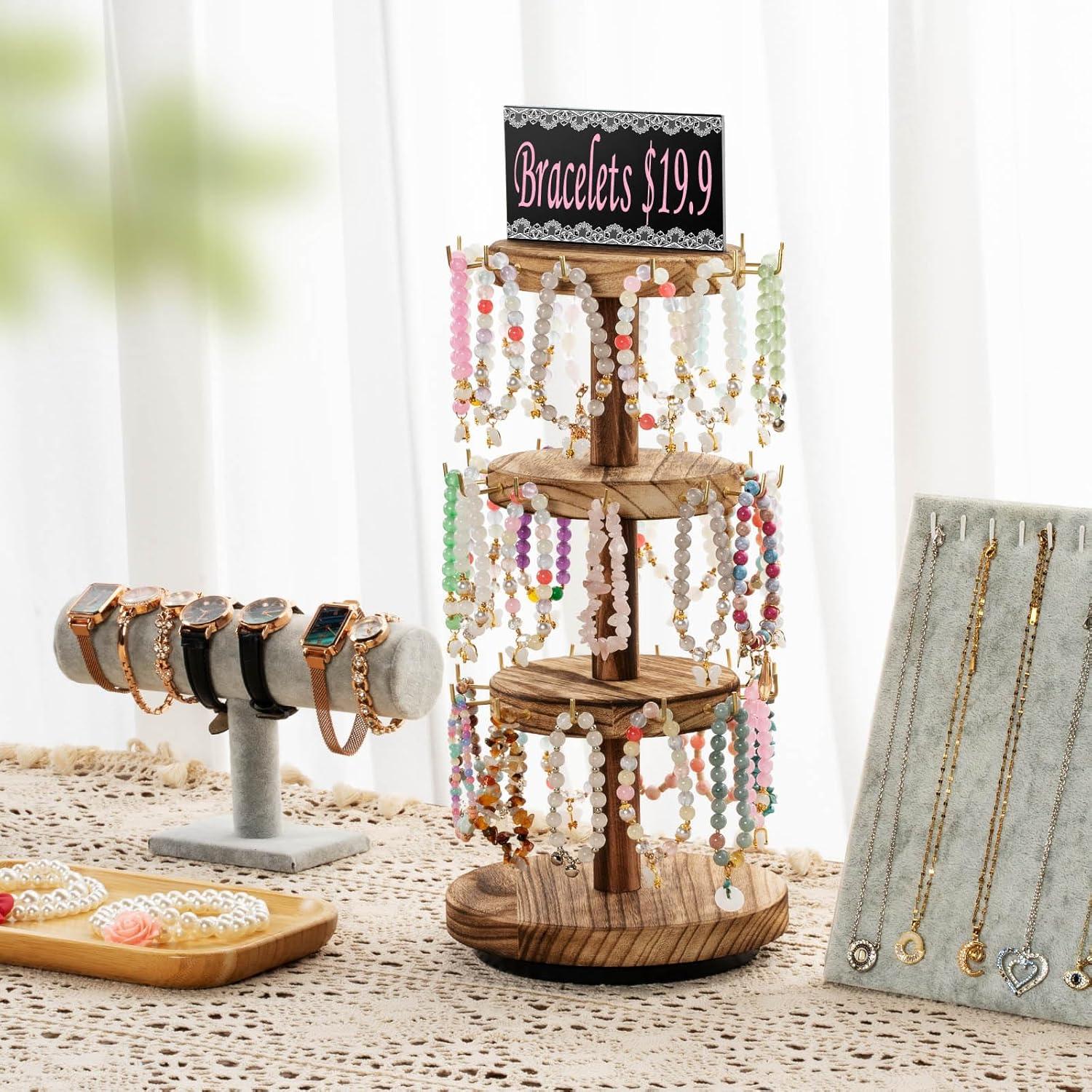 Soporte Giratorio para Pulseras Pinzoveco de Madera 3 Niveles