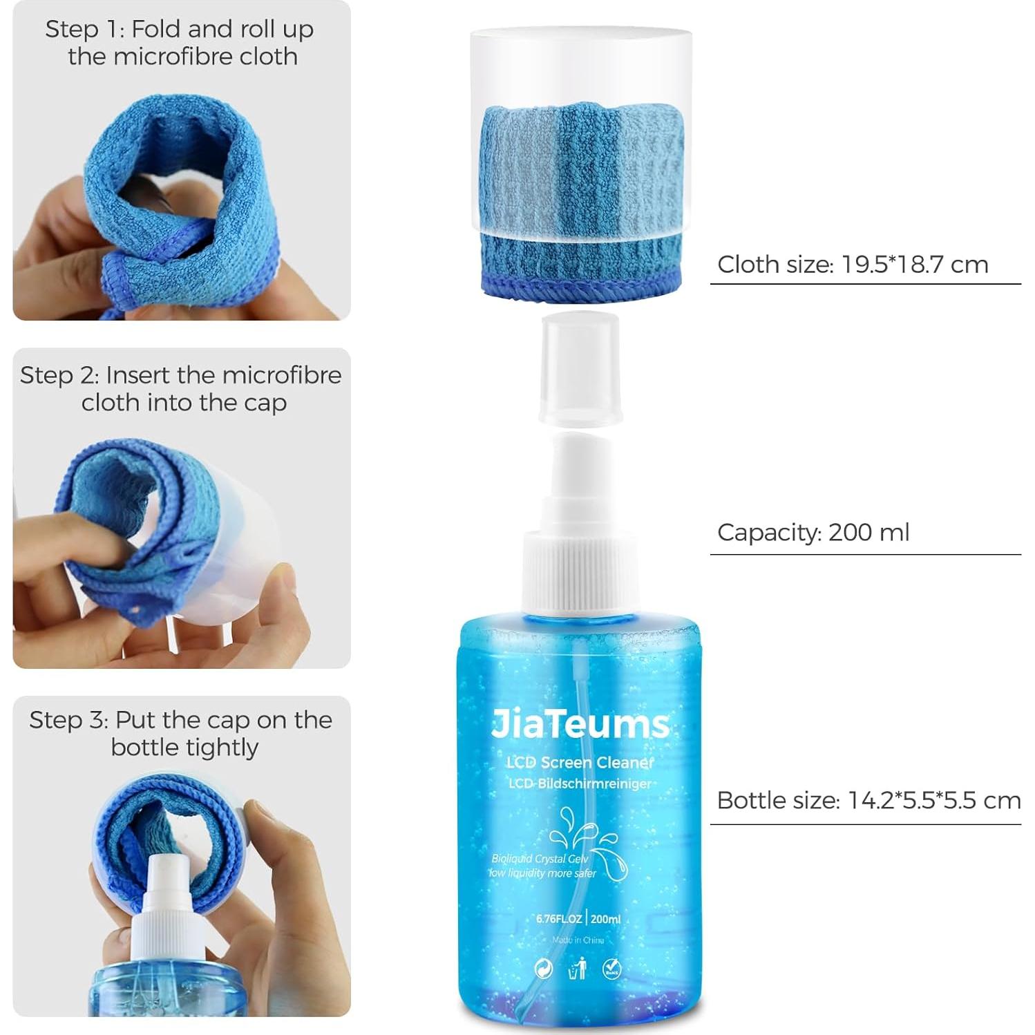 Limpiador de Pantallas Sin Goteo Jiateums 200ml - Spray para TV y Dispositivos