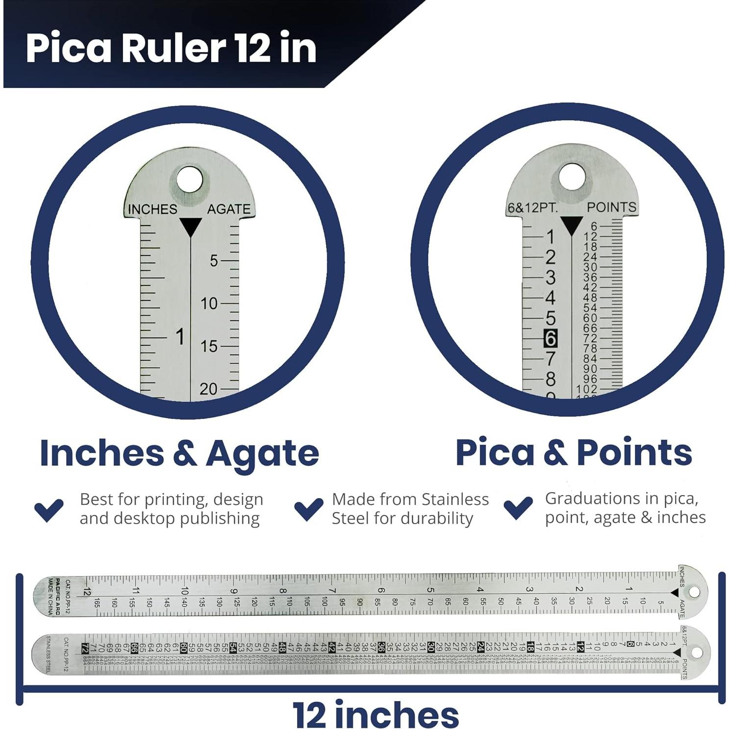Regla de Metal Pacific Arc 30 cm con Pica y Medidas