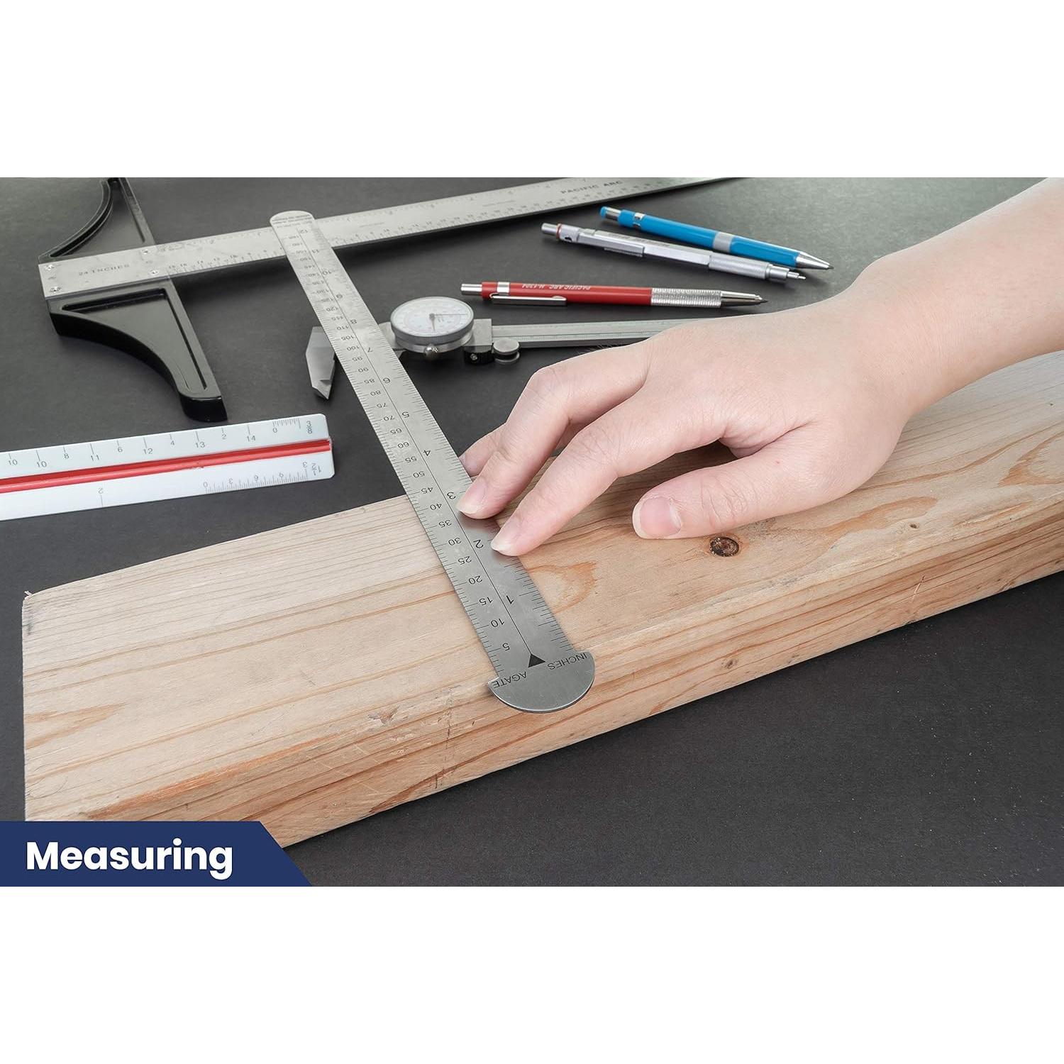 Regla de Metal Pacific Arc 30 cm con Pica y Medidas