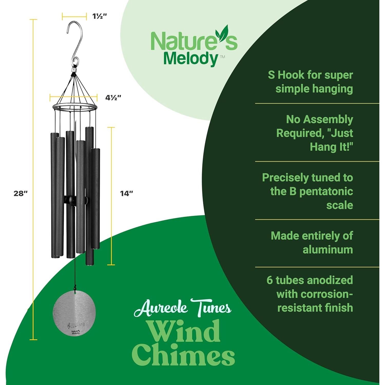 Campana de Viento Melodía de la Naturaleza 71.12 cm Aluminio Negro