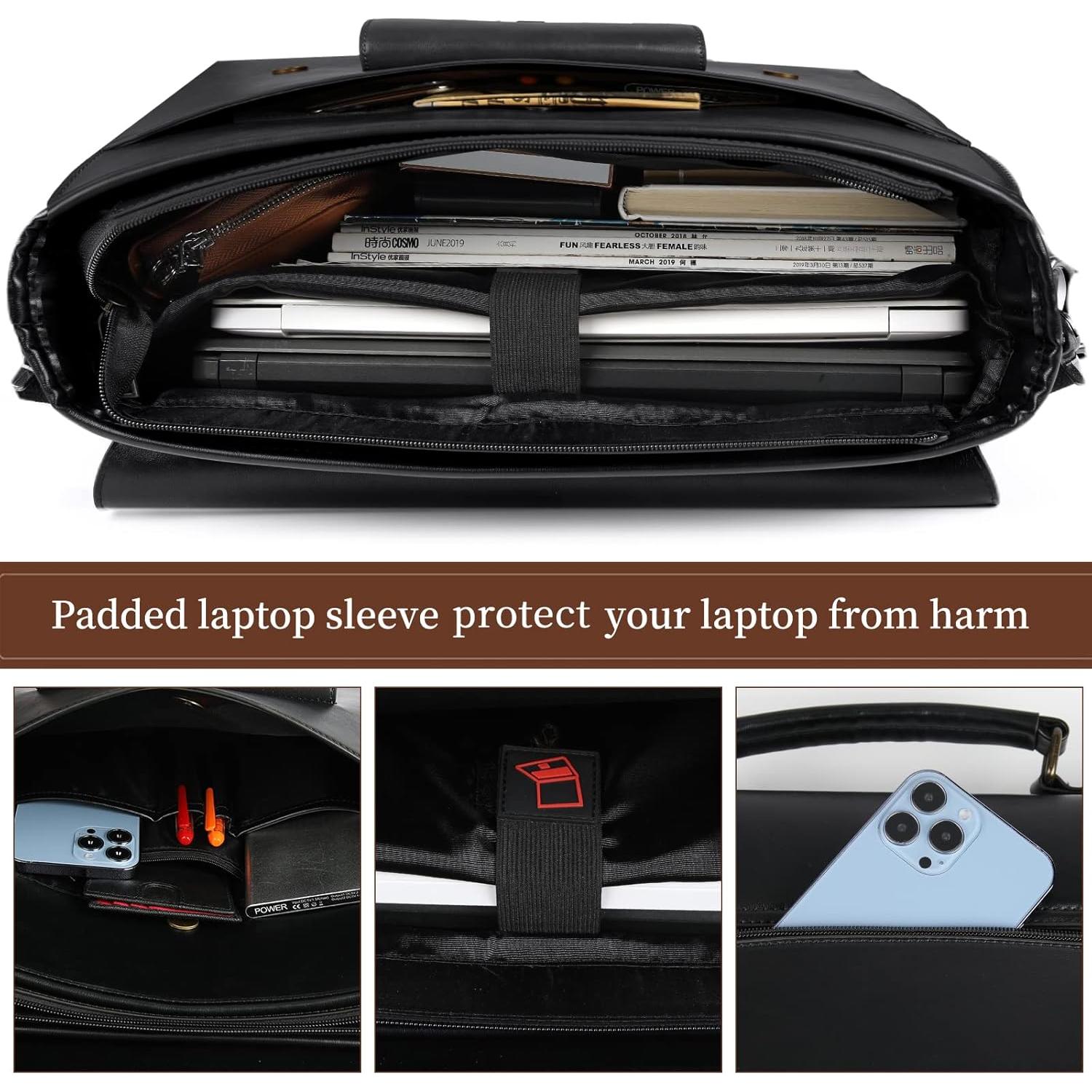 Bolsa Mensajera de Cuero KTMOUW 15.6" Impermeable Negra