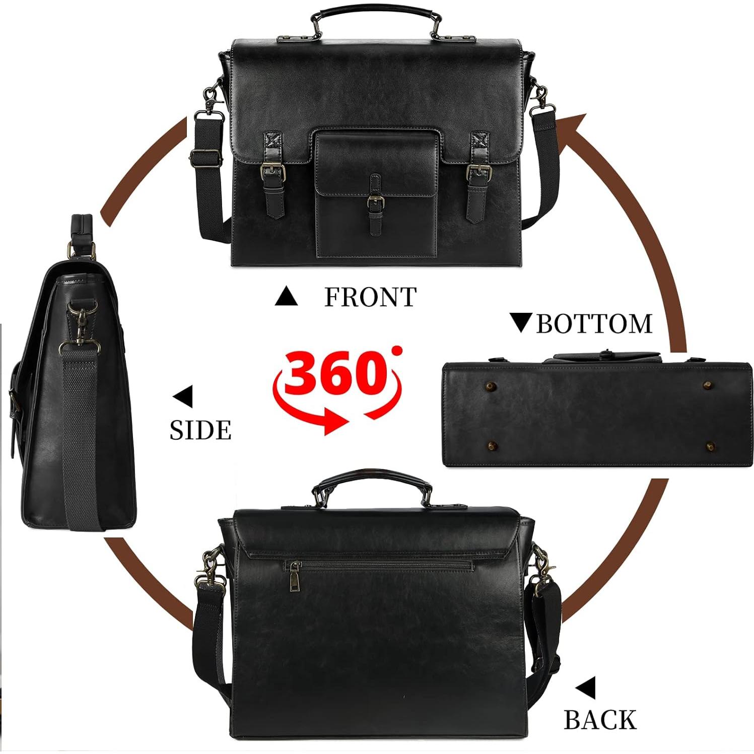 Bolsa Mensajera de Cuero KTMOUW 15.6" Impermeable Negra