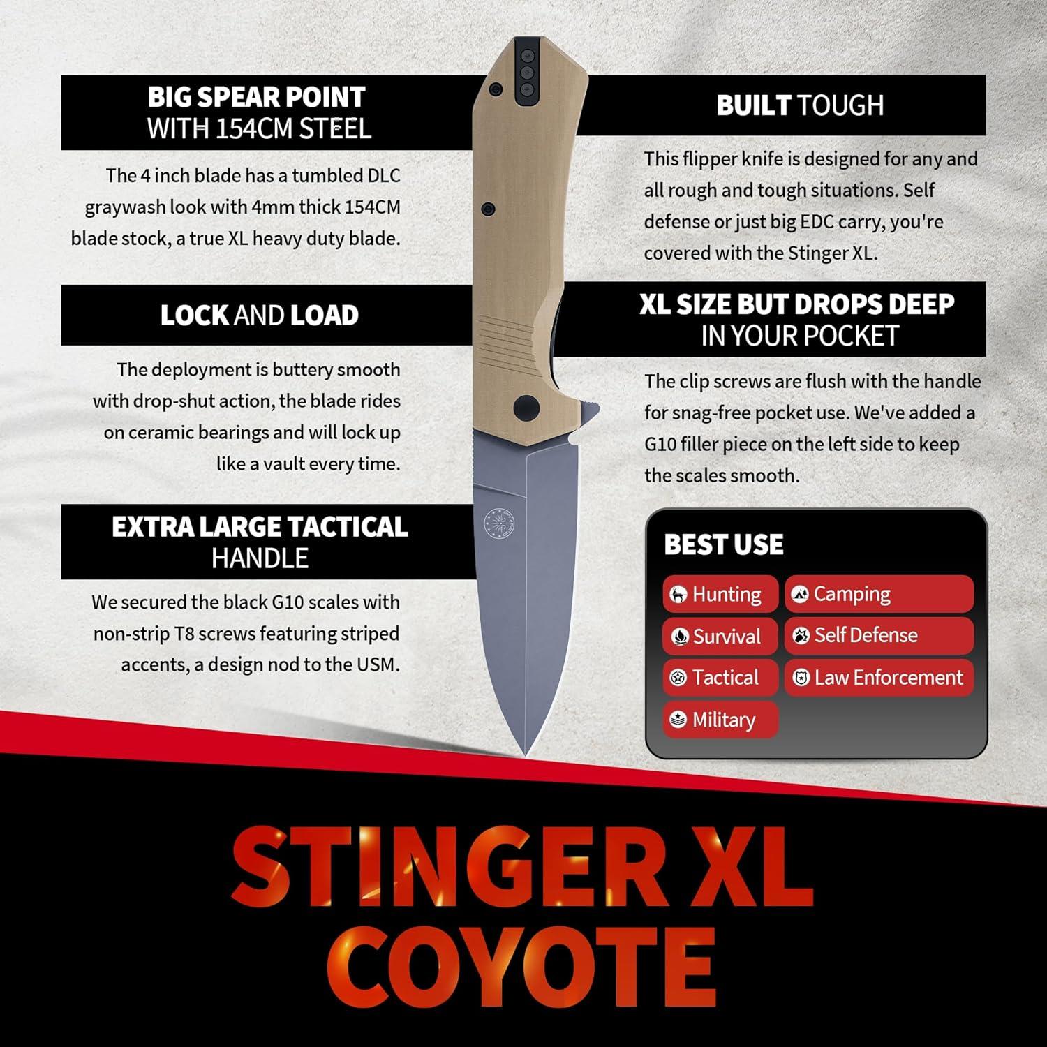 Cuchillo Plegable Off-Grid Stinger XL Acero 154CM Coyote