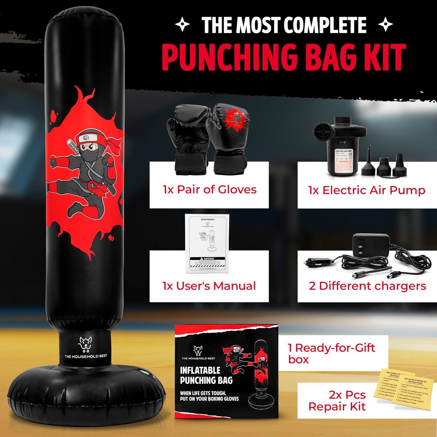 Saco de Boxeo Inflable The Household Best 160 cm con Guantes