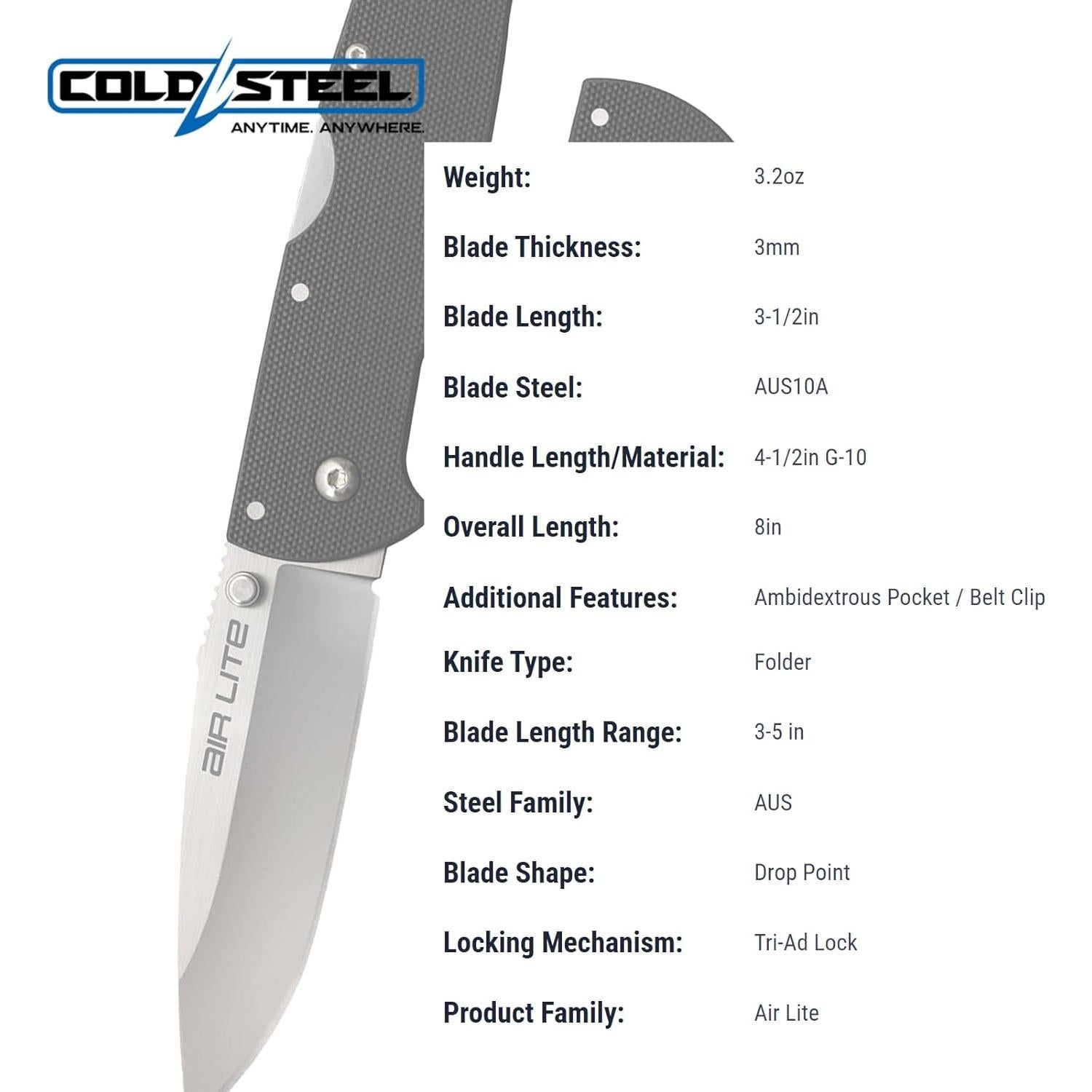 Cuchillo Plegable Cold Steel Air Lite AUS10A 8 cm G-10