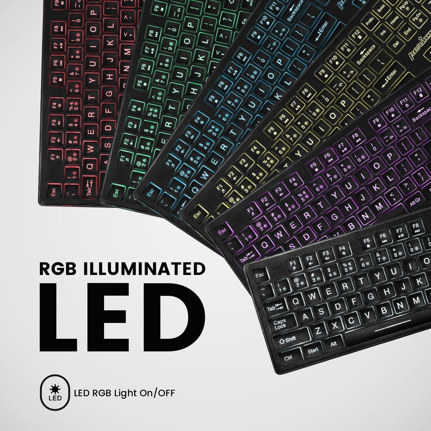 Teclado USB Retroiluminado Perixx PERIBOARD-317RGB - Letras Grandes