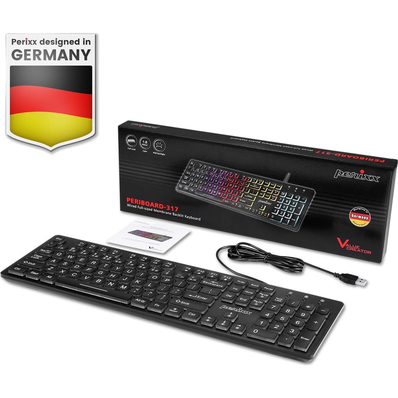 Teclado USB Retroiluminado Perixx PERIBOARD-317RGB - Letras Grandes