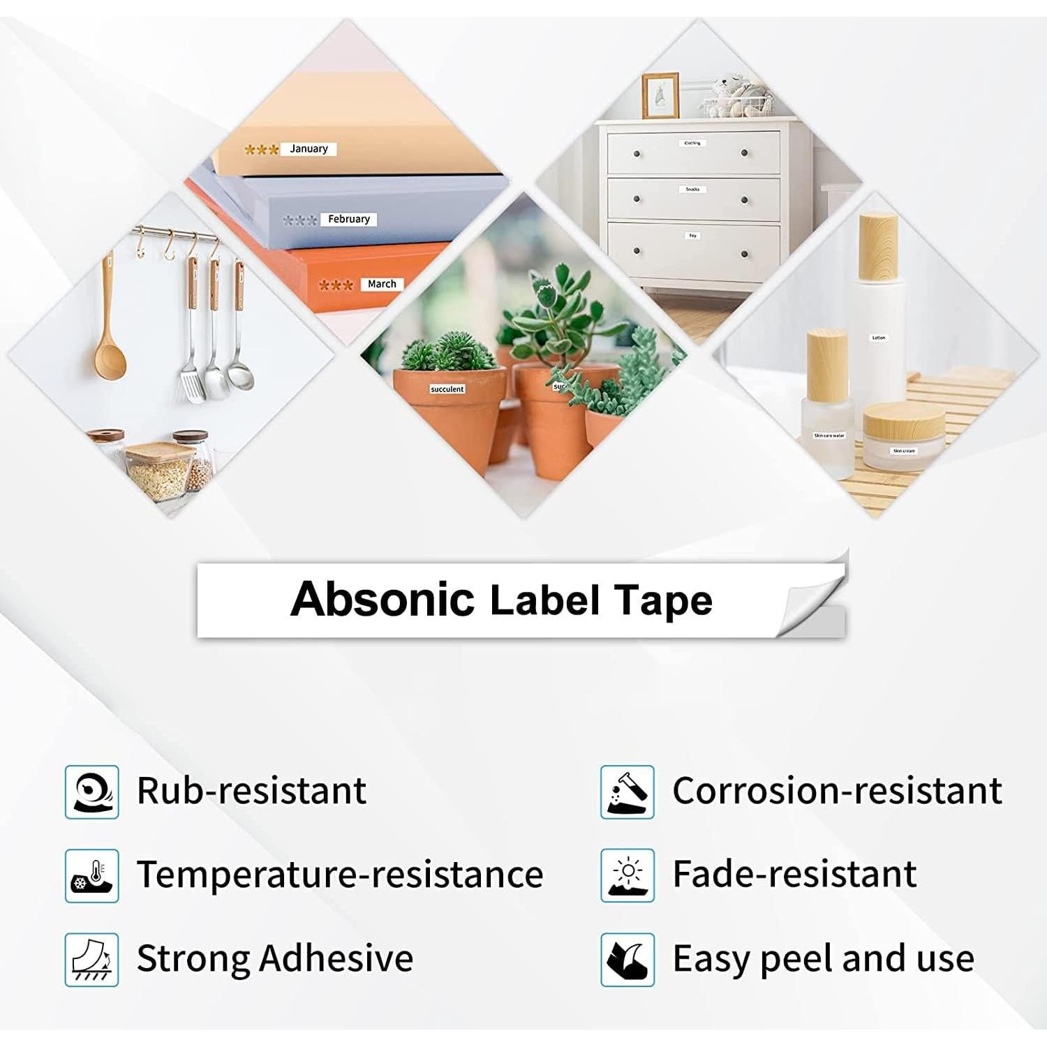 Cinta de Etiqueta Absonic MK-231 12mm Negra sobre Blanca - 5 Pack