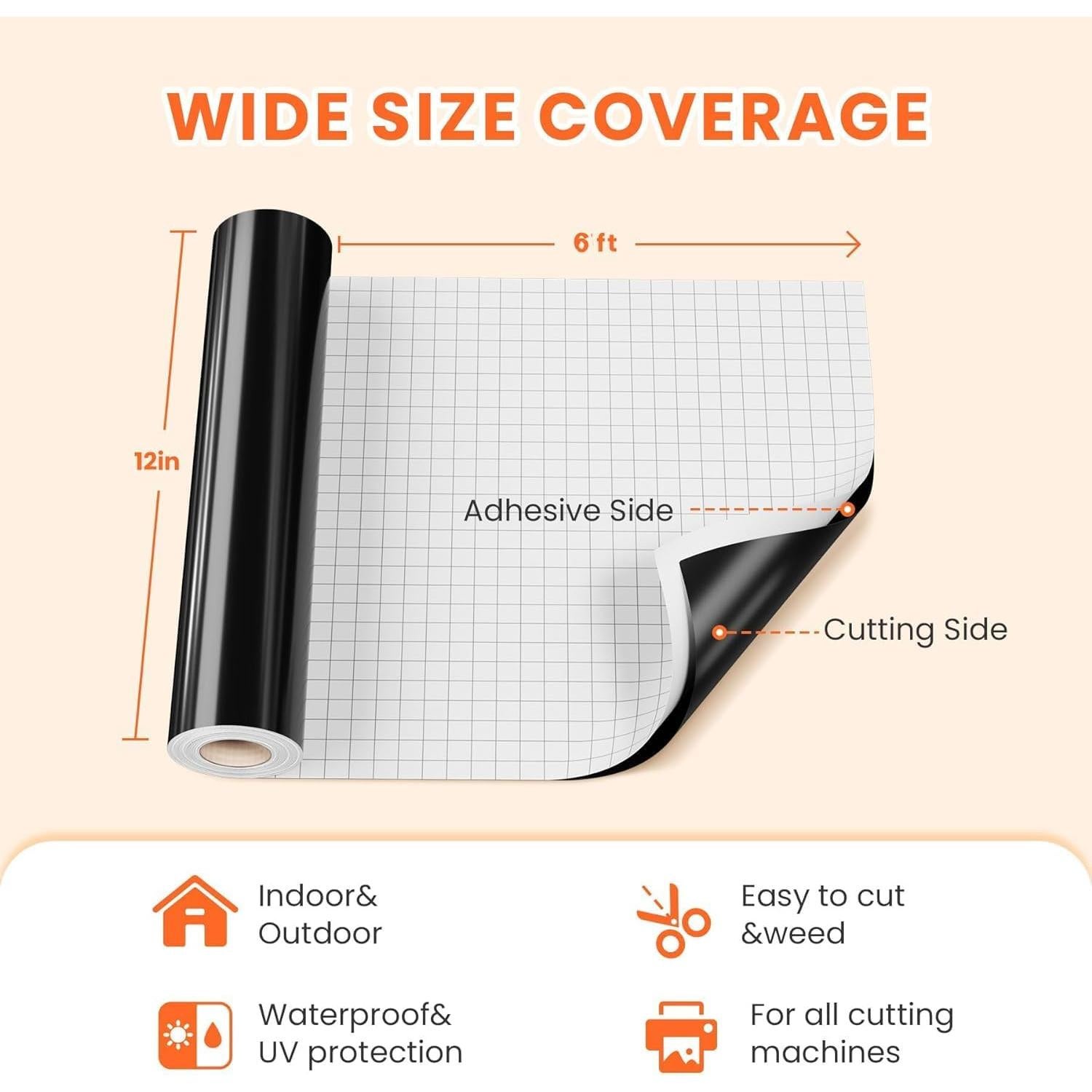 Vinilo Adhesivo Permanente Negro Hisiu 30.48cm x 1.83m para DIY