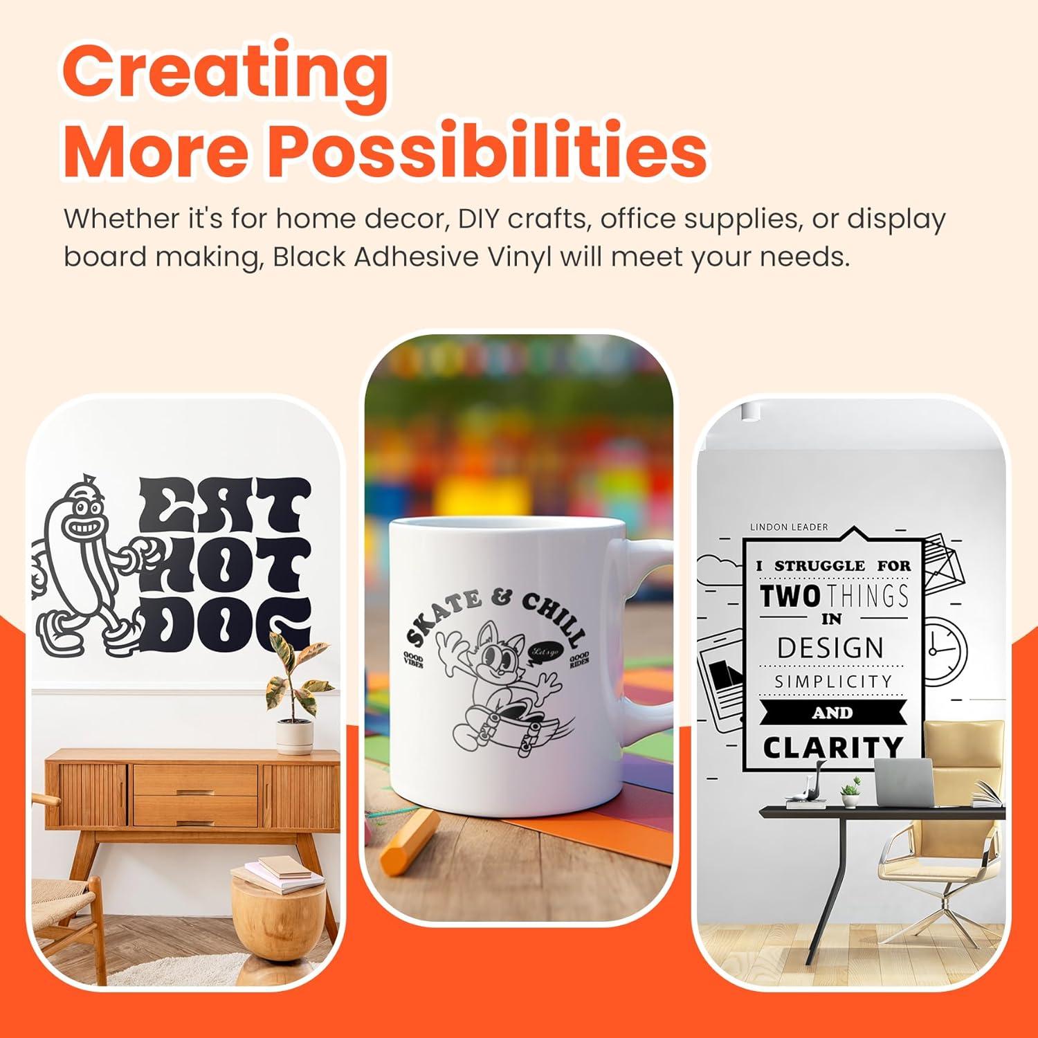 Vinilo Adhesivo Permanente Negro Hisiu 30.48cm x 1.83m para DIY