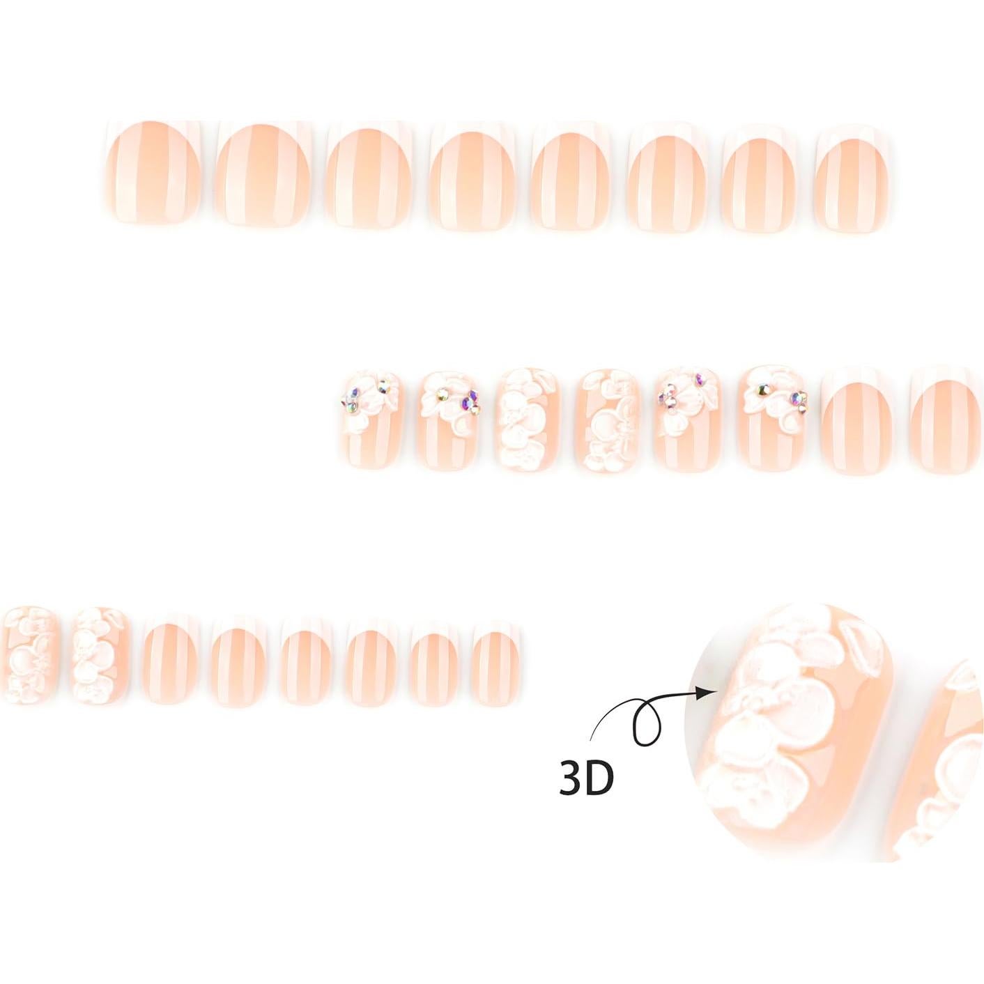 Uñas Postizas Cortas Cuadradas MABKJLF 24 Pcs con Flores