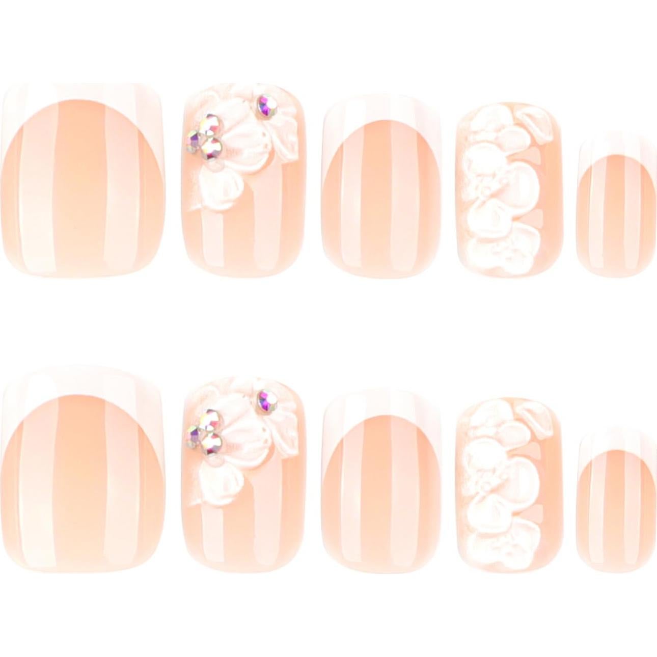 Uñas Postizas Cortas Cuadradas MABKJLF 24 Pcs con Flores