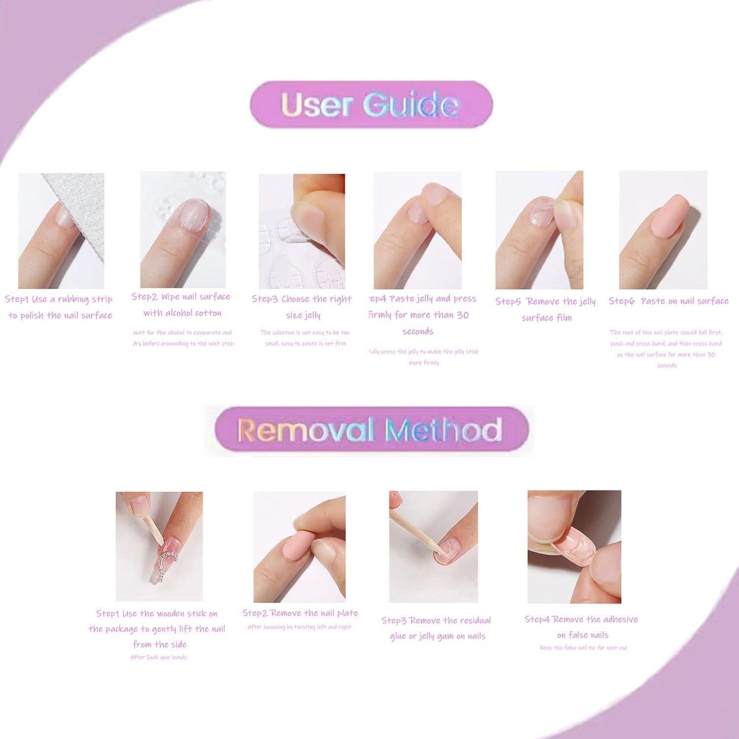 Uñas Postizas Cortas Cuadradas MABKJLF 24 Pcs con Flores