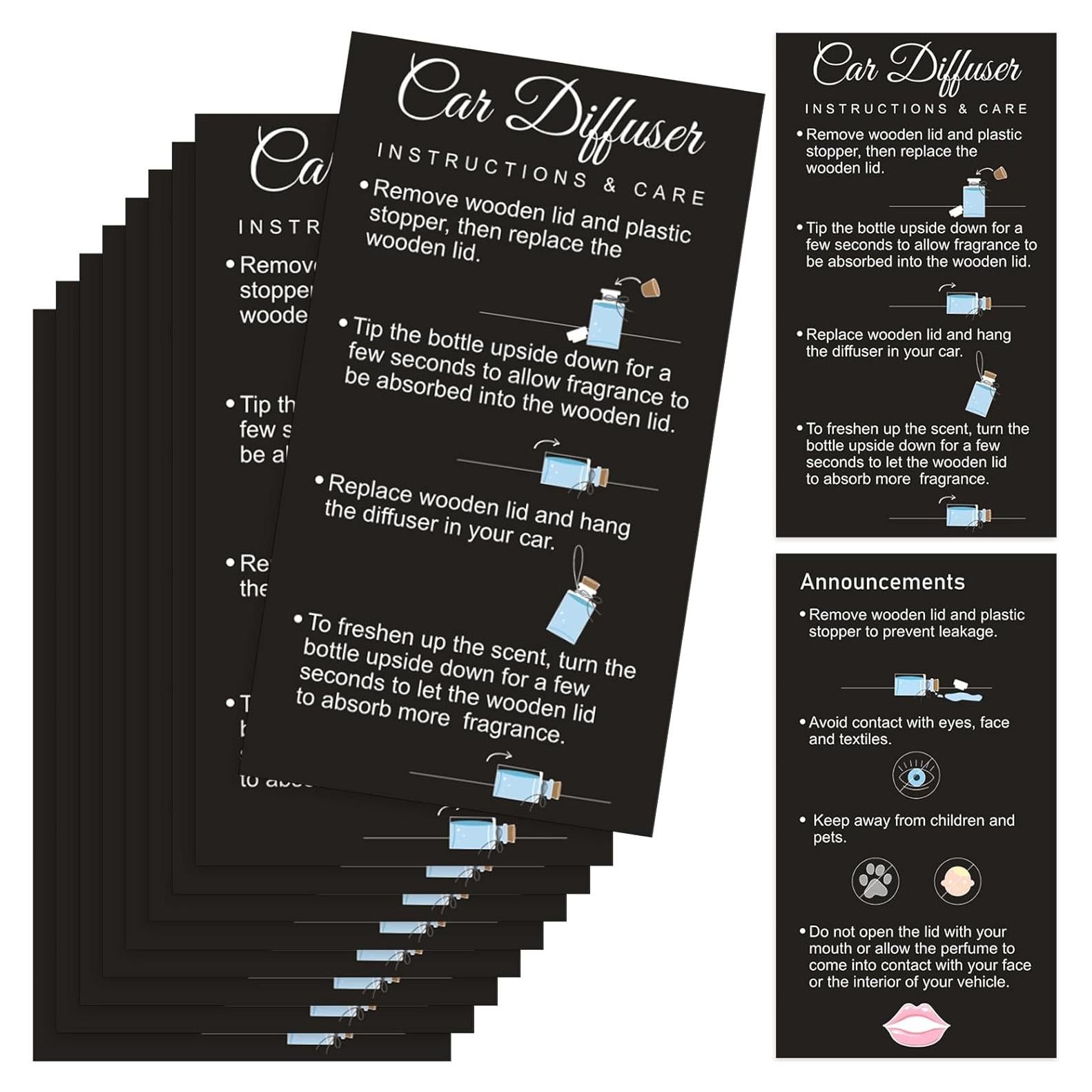 200 Tarjetas Instrucción Difusores de Aceite Motiskyy 5x9cm Negro