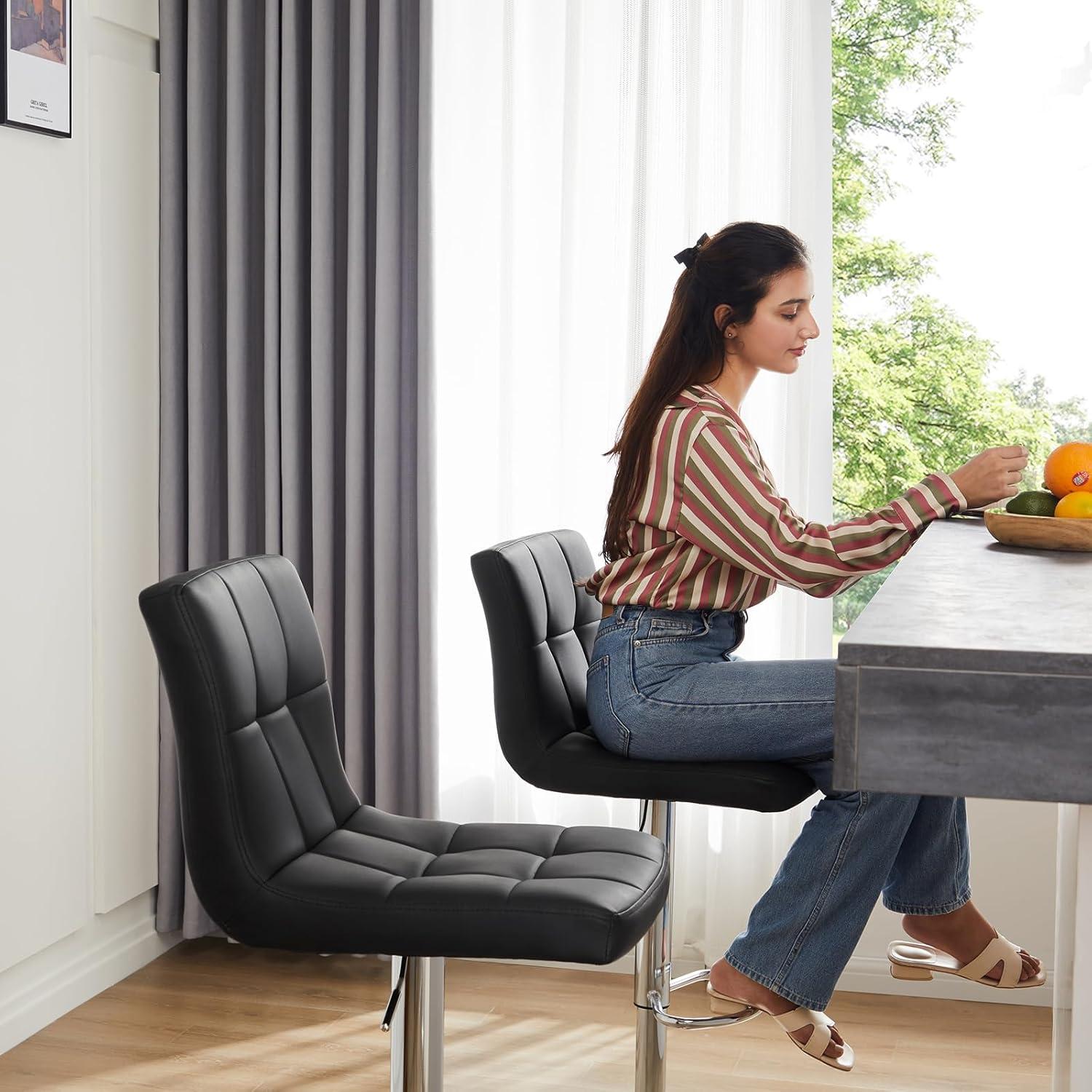 Conjunto de 4 Taburetes de Bar Sweetcrispy Ajustables Negro