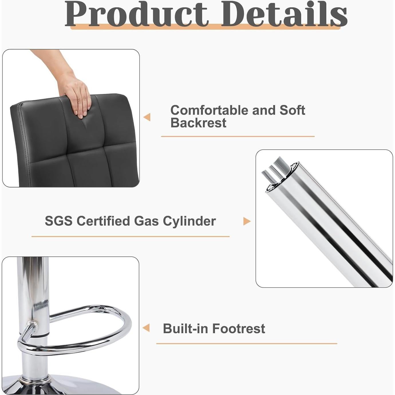 Conjunto de 4 Taburetes de Bar Sweetcrispy Ajustables Negro