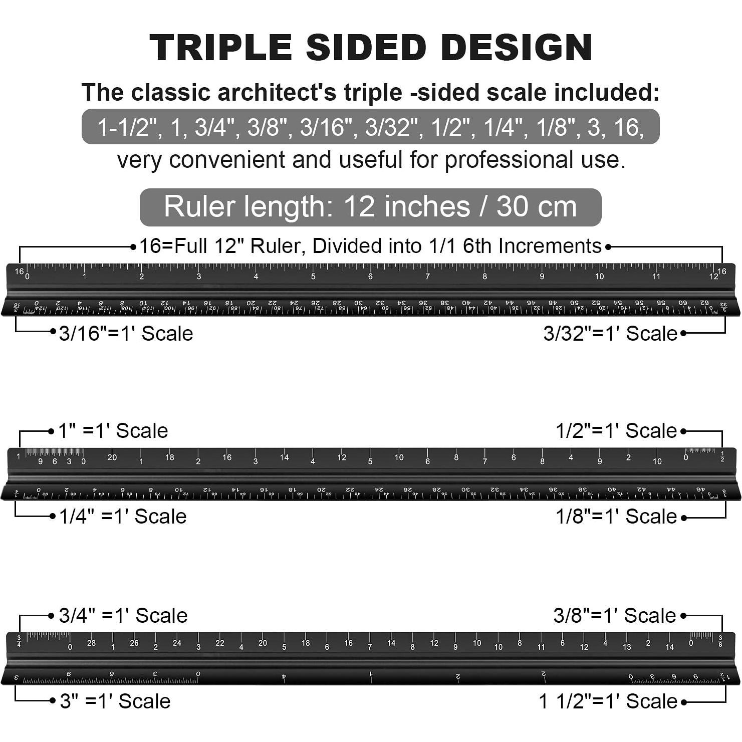 Regla Triangular de Aluminio Jotyua 30.48 cm Grabado Láser