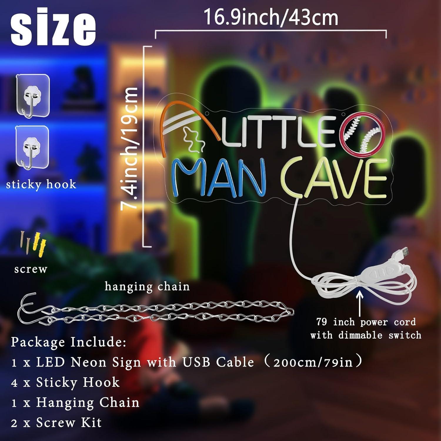 Letrero de Neón Little Man Cave LED Dimmable 43x19cm USB