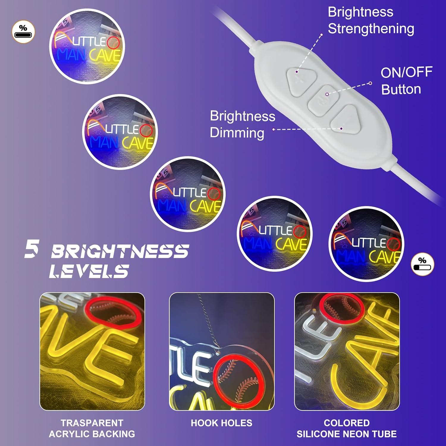 Letrero de Neón Little Man Cave LED Dimmable 43x19cm USB