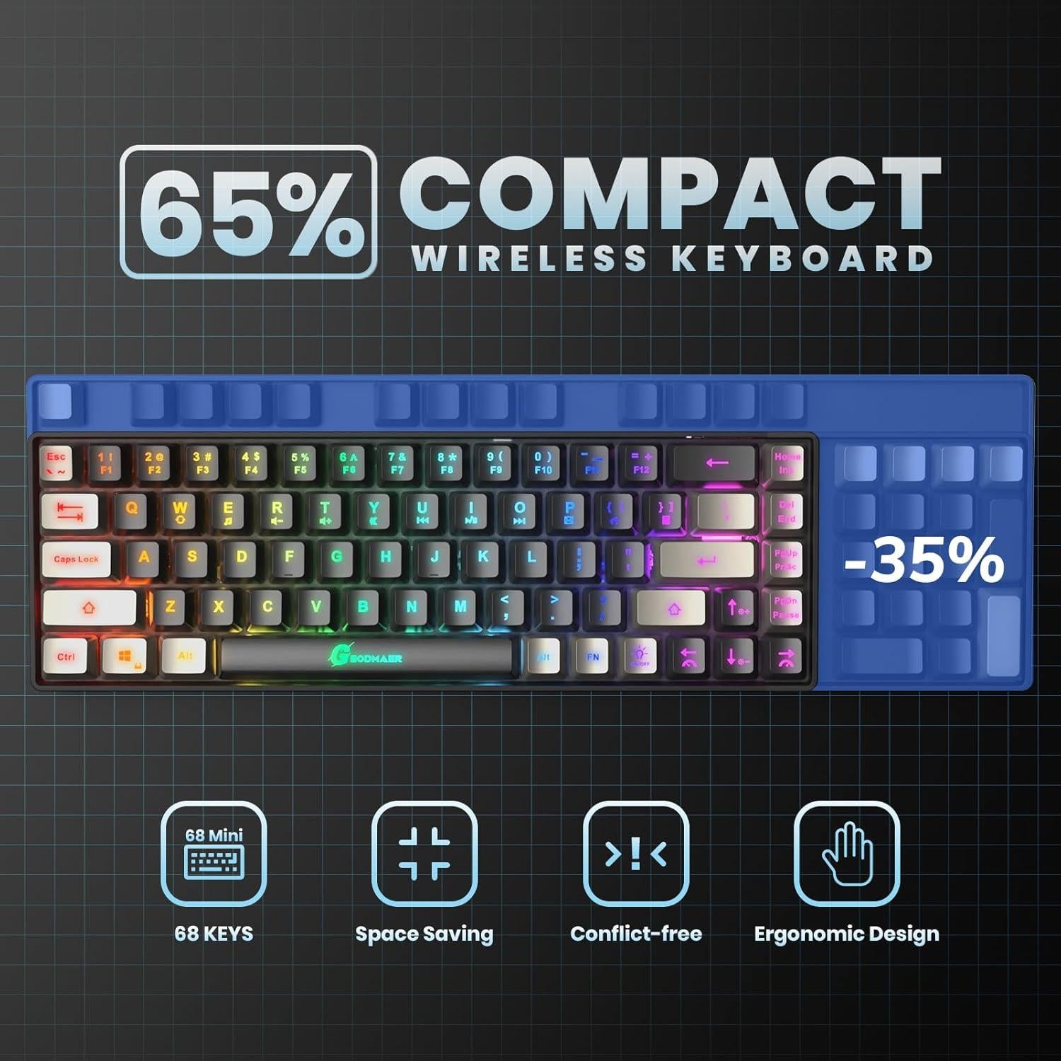 Teclado Gaming 65% GEODMAER Retroiluminado LED Con Cable