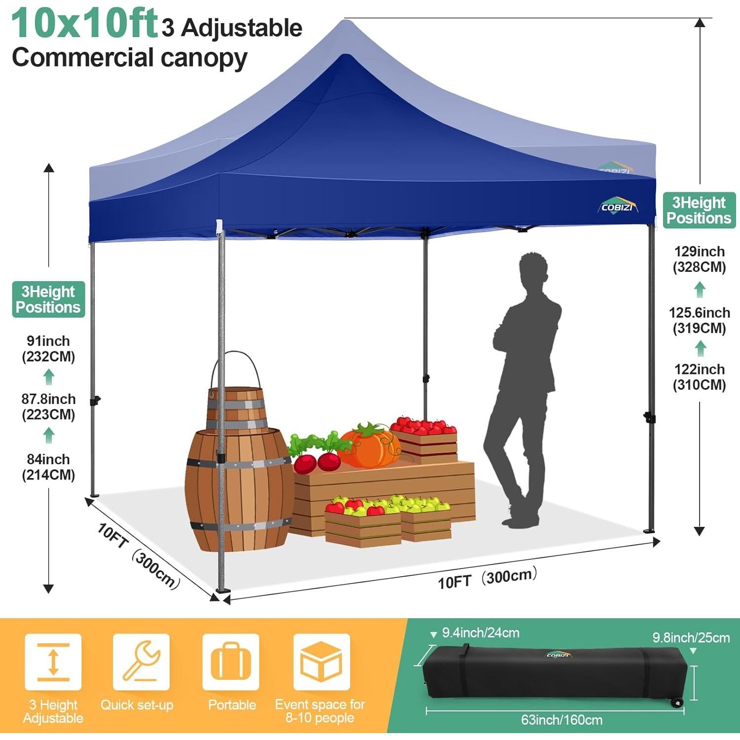 Carpa Plegable COBIZI 10x10m Resistente al Agua y Viento Azul
