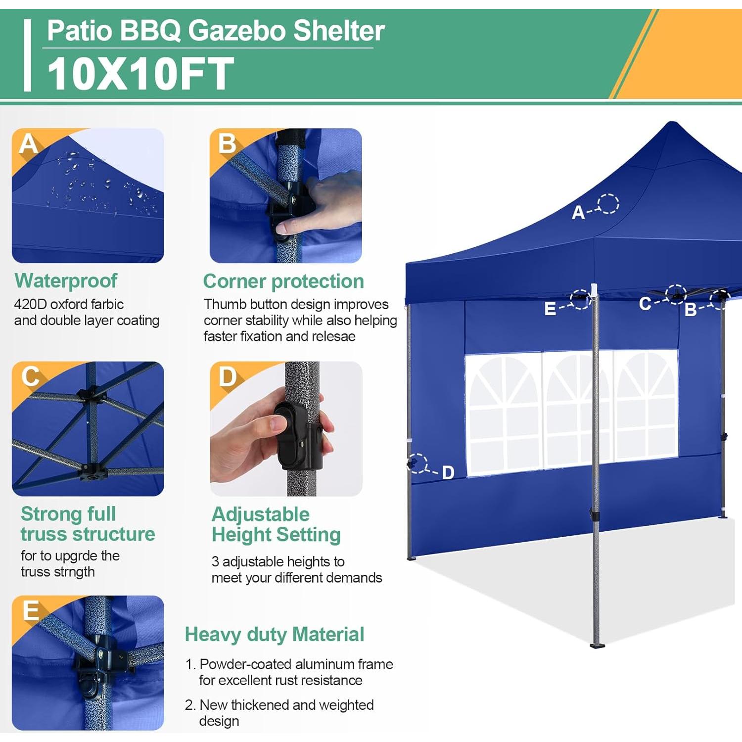 Carpa Plegable COBIZI 10x10m Resistente al Agua y Viento Azul