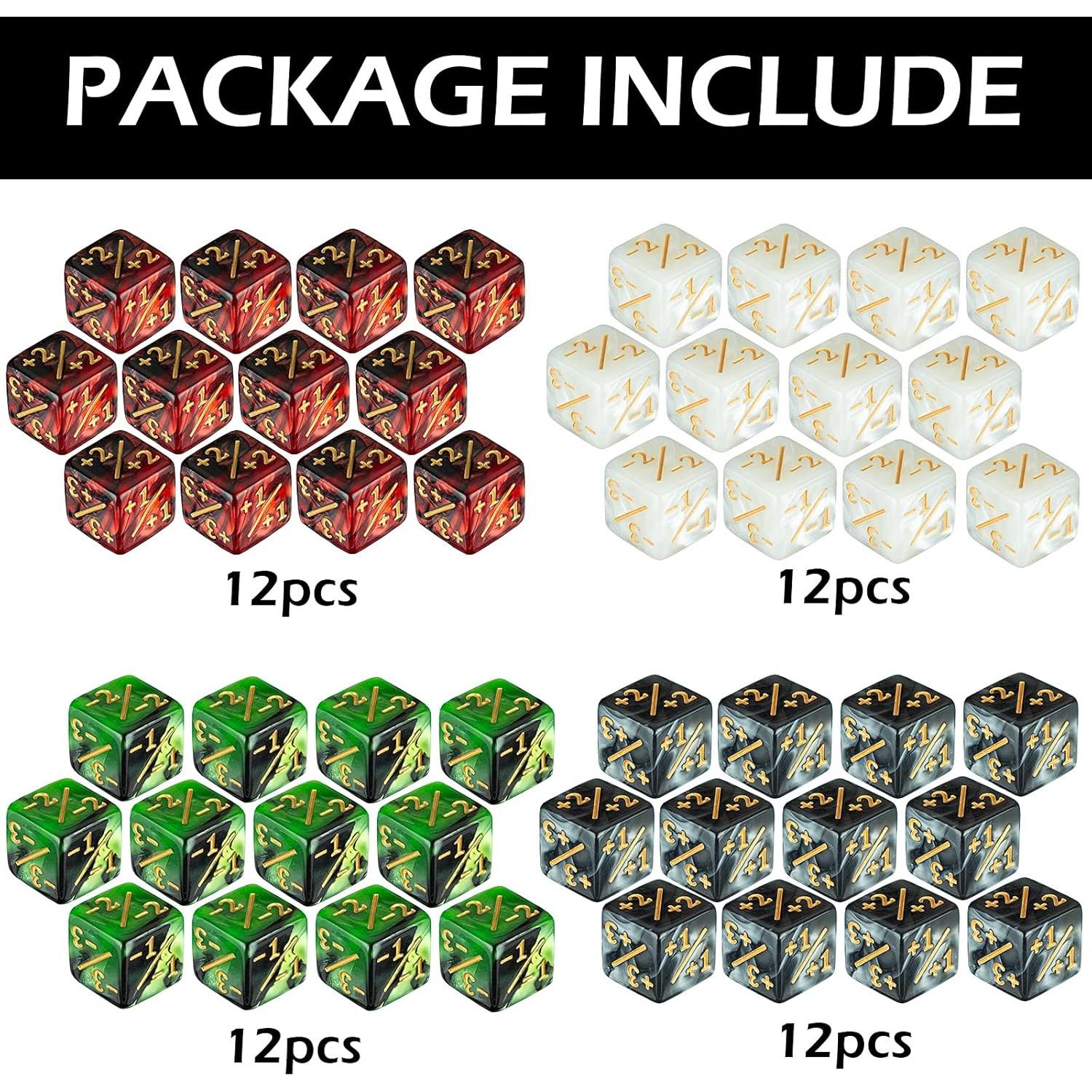 48 Pieces Magic The Gathering Token Dice Counters Marble Cube D6 Dice Loyalty Dice for CCG Creature Stats Card Gaming MTG Accessories, 4 Styles