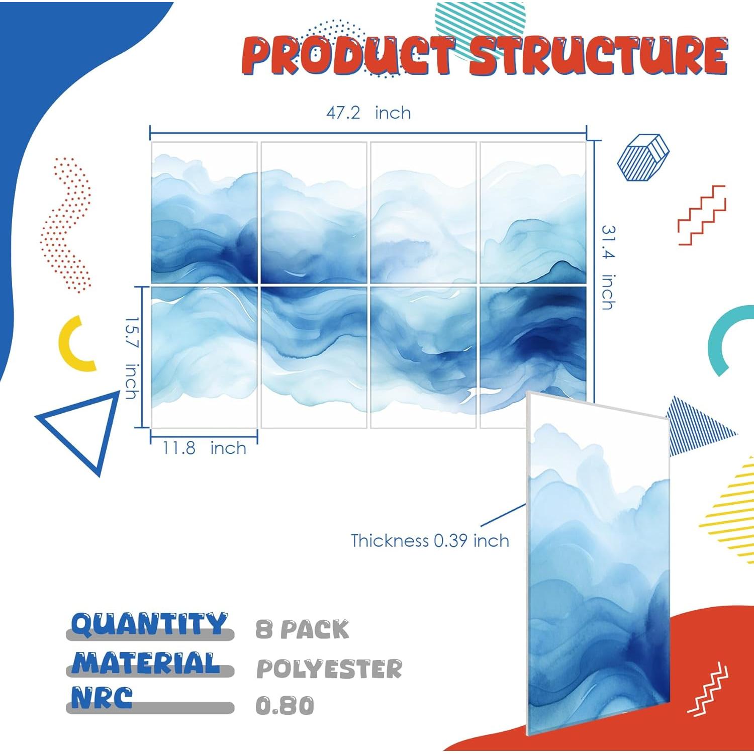 Paquete de 8 Paneles Acústicos Art Autoadhesivos 121.9x81.3cm