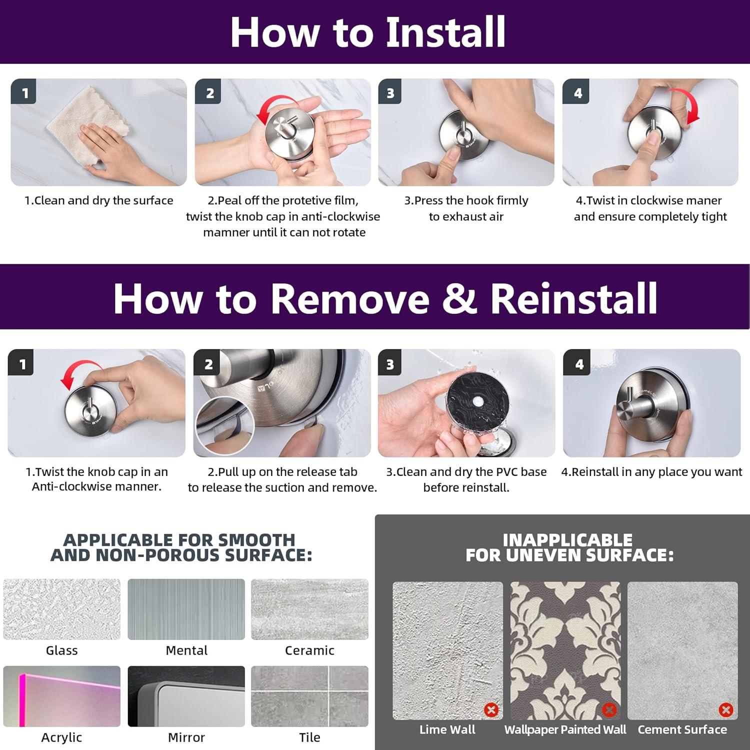 Ganchos de Ventosa JOMOLA Acero Inoxidable Negro 2PCS