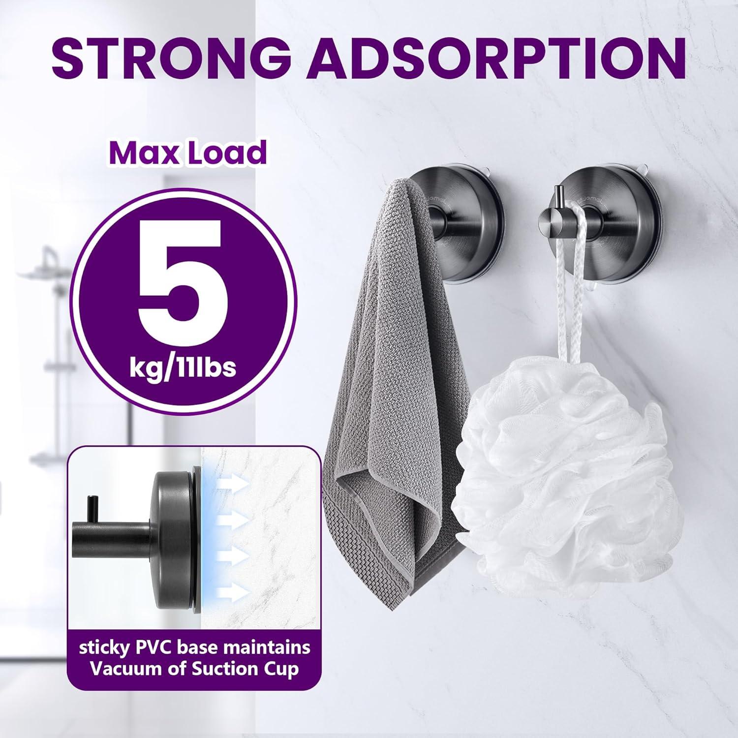 Ganchos de Ventosa JOMOLA Acero Inoxidable Negro 2PCS