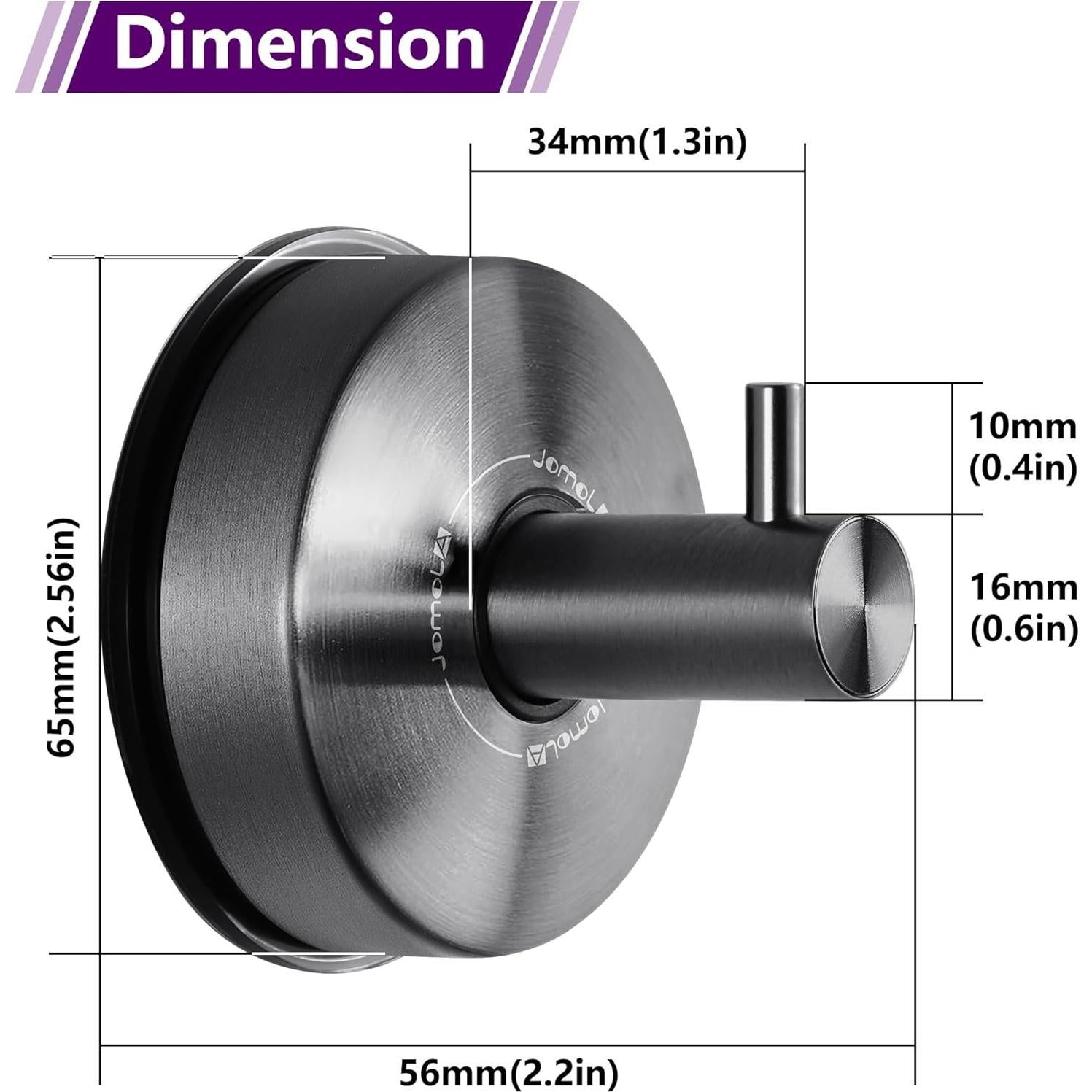Ganchos de Ventosa JOMOLA Acero Inoxidable Negro 2PCS
