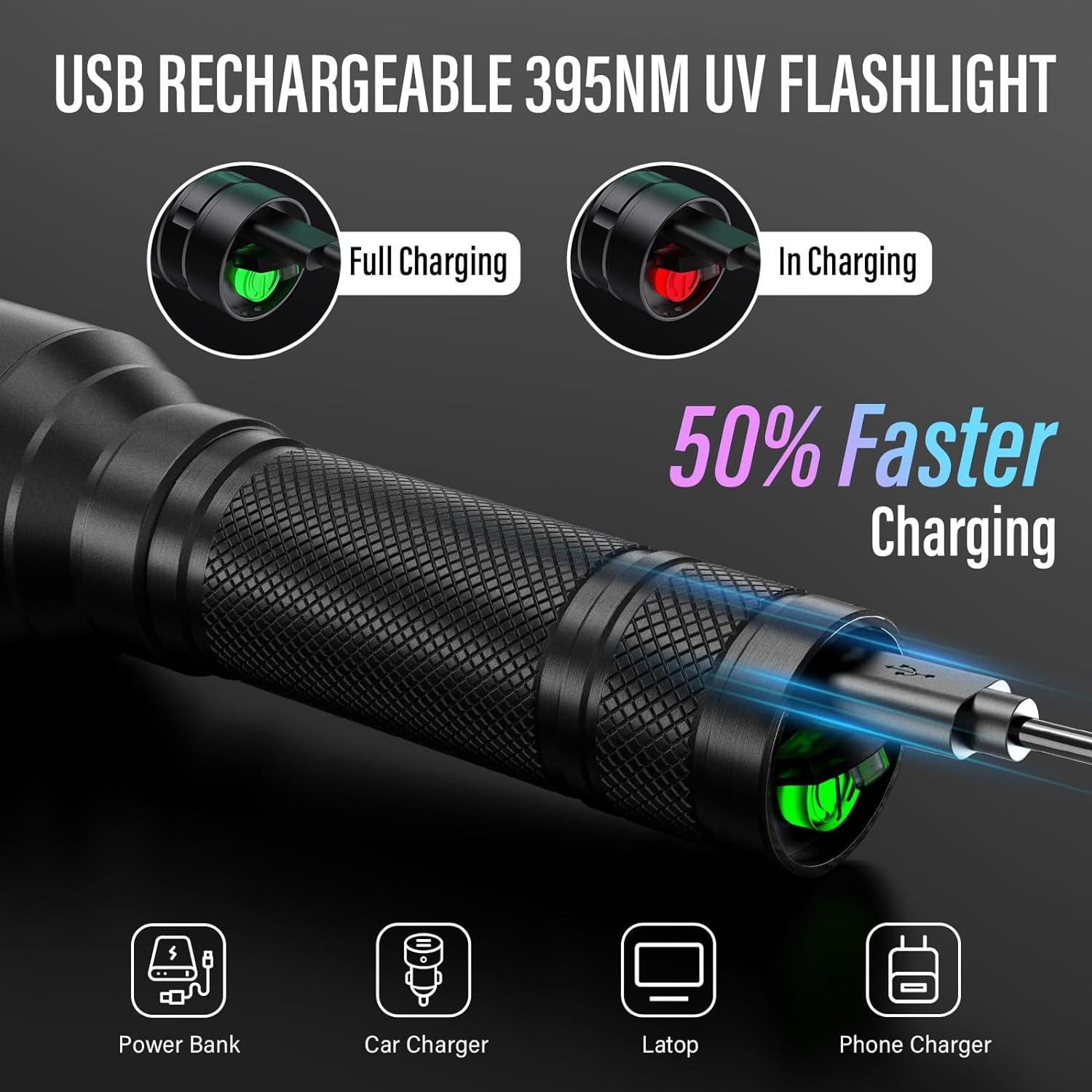 Linterna UV Recargable RECHOO 395nm 21 LED a Prueba de Agua