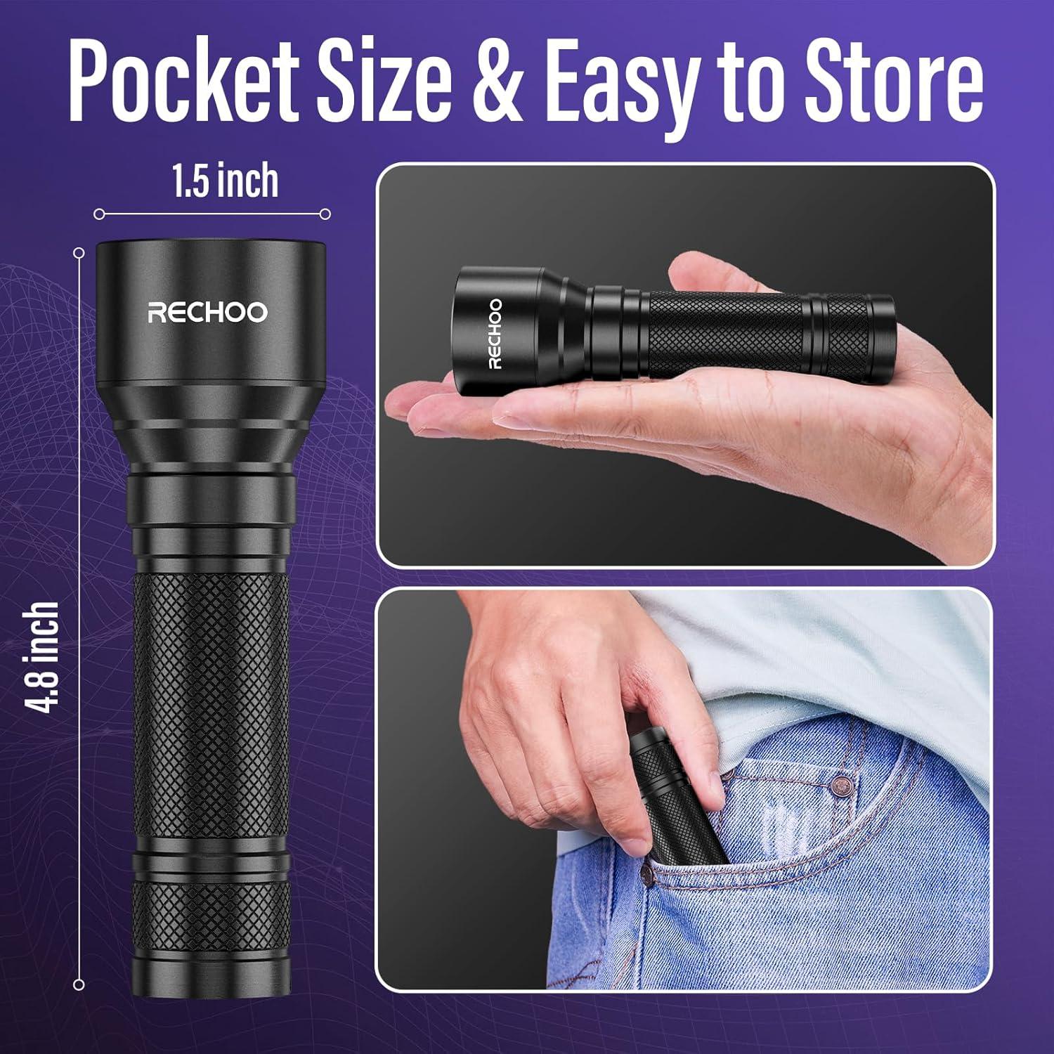 Linterna UV Recargable RECHOO 395nm 21 LED a Prueba de Agua