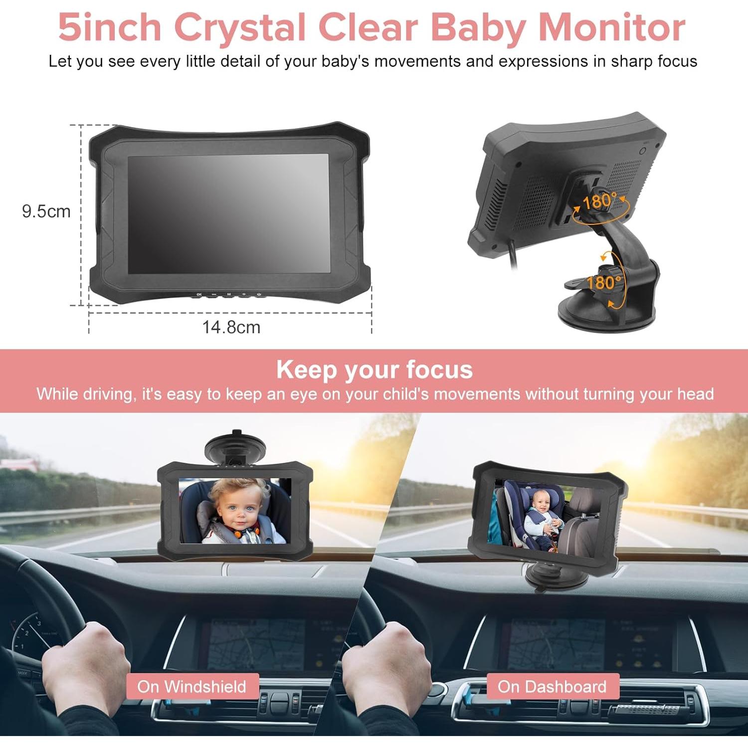 Cámara de coche para bebés VSSTECH con visión nocturna 5"